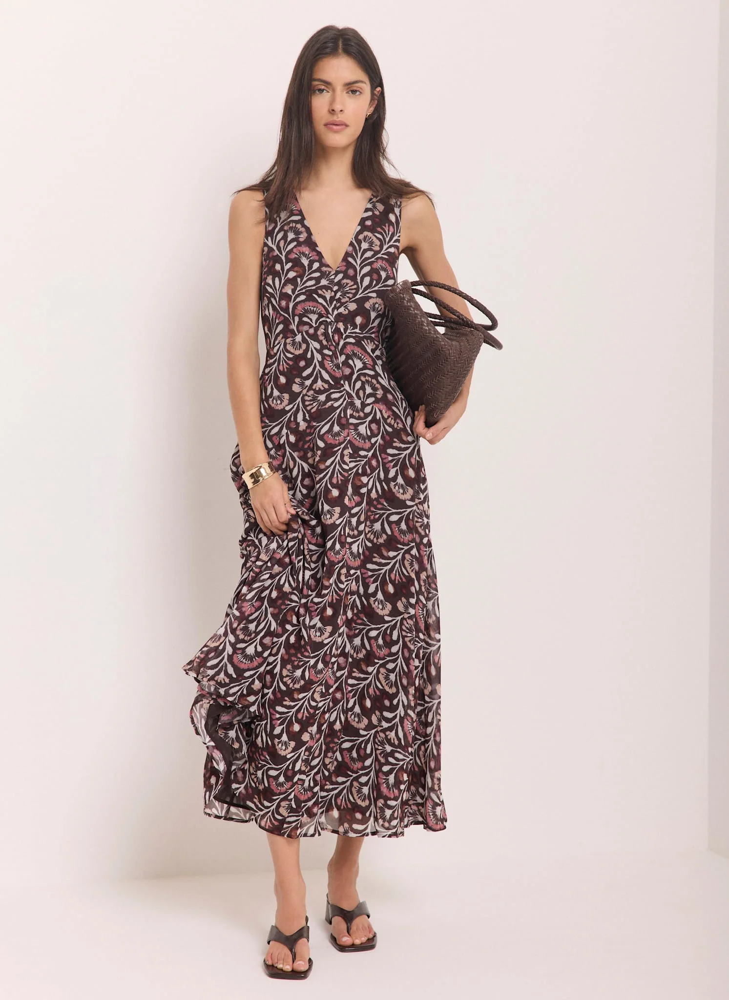 Brown Floral Print Maxi Dress - Image 5