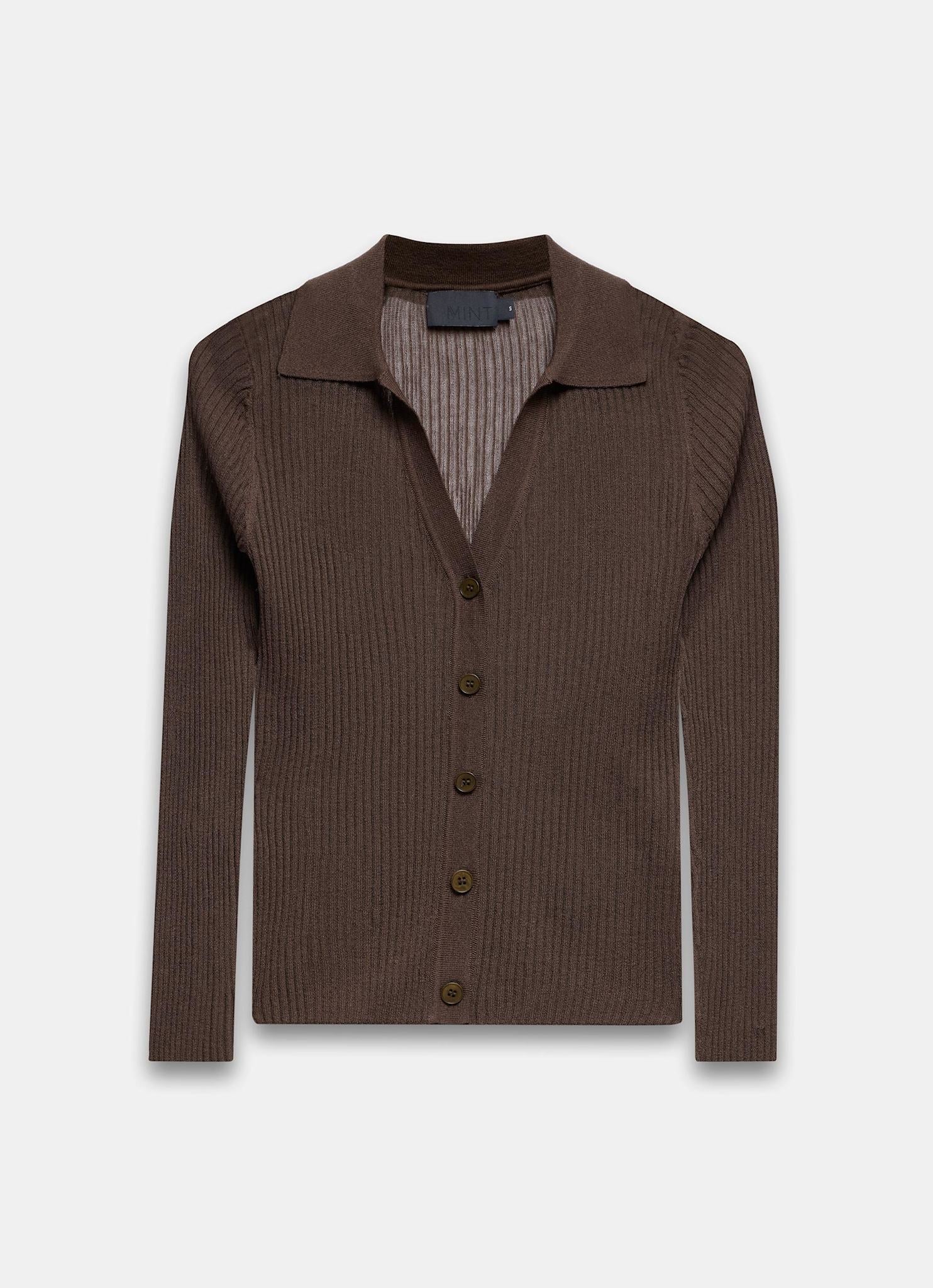 Brown Sheer Collar Knit Shirt - Image 6