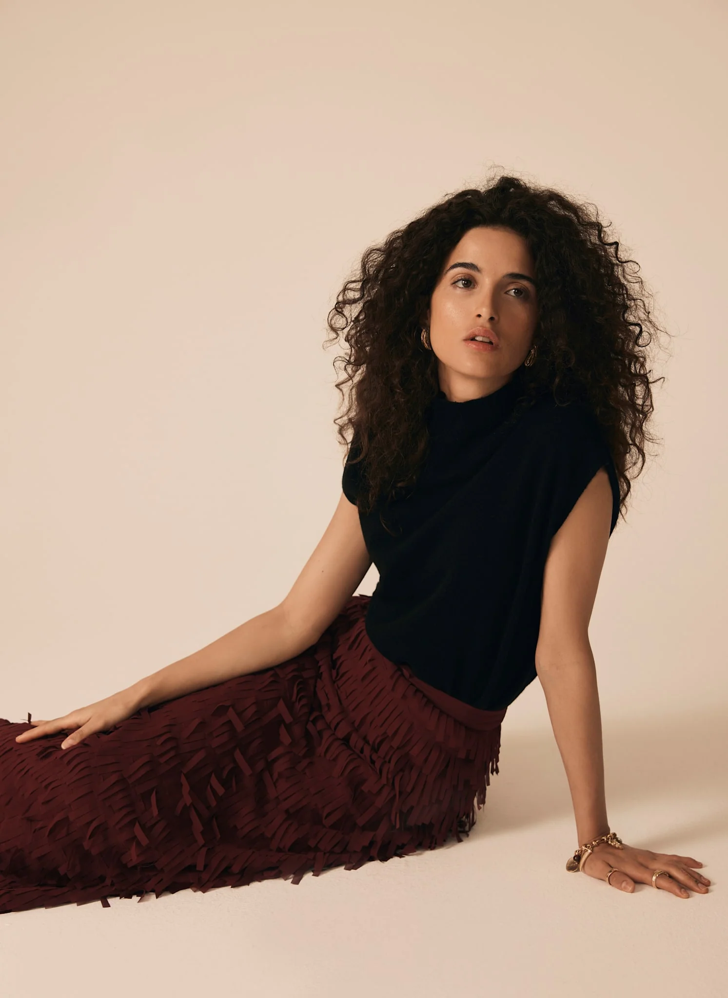 Burgundy Fringed Midi Skirt - Image 5
