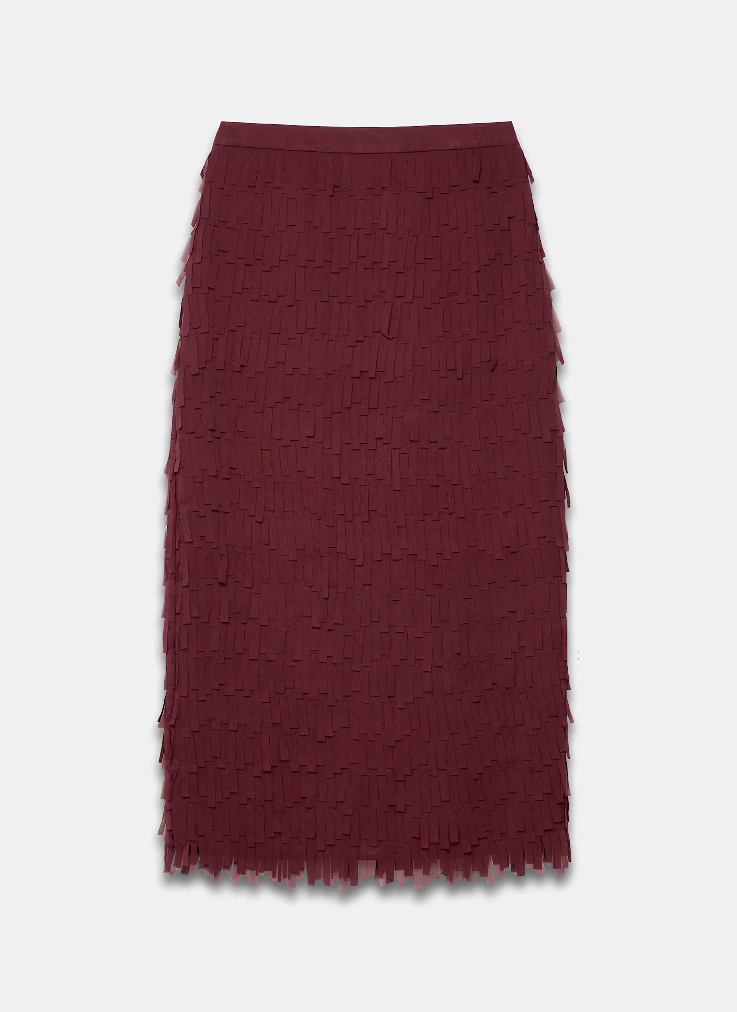 Burgundy Fringed Midi Skirt - Image 7