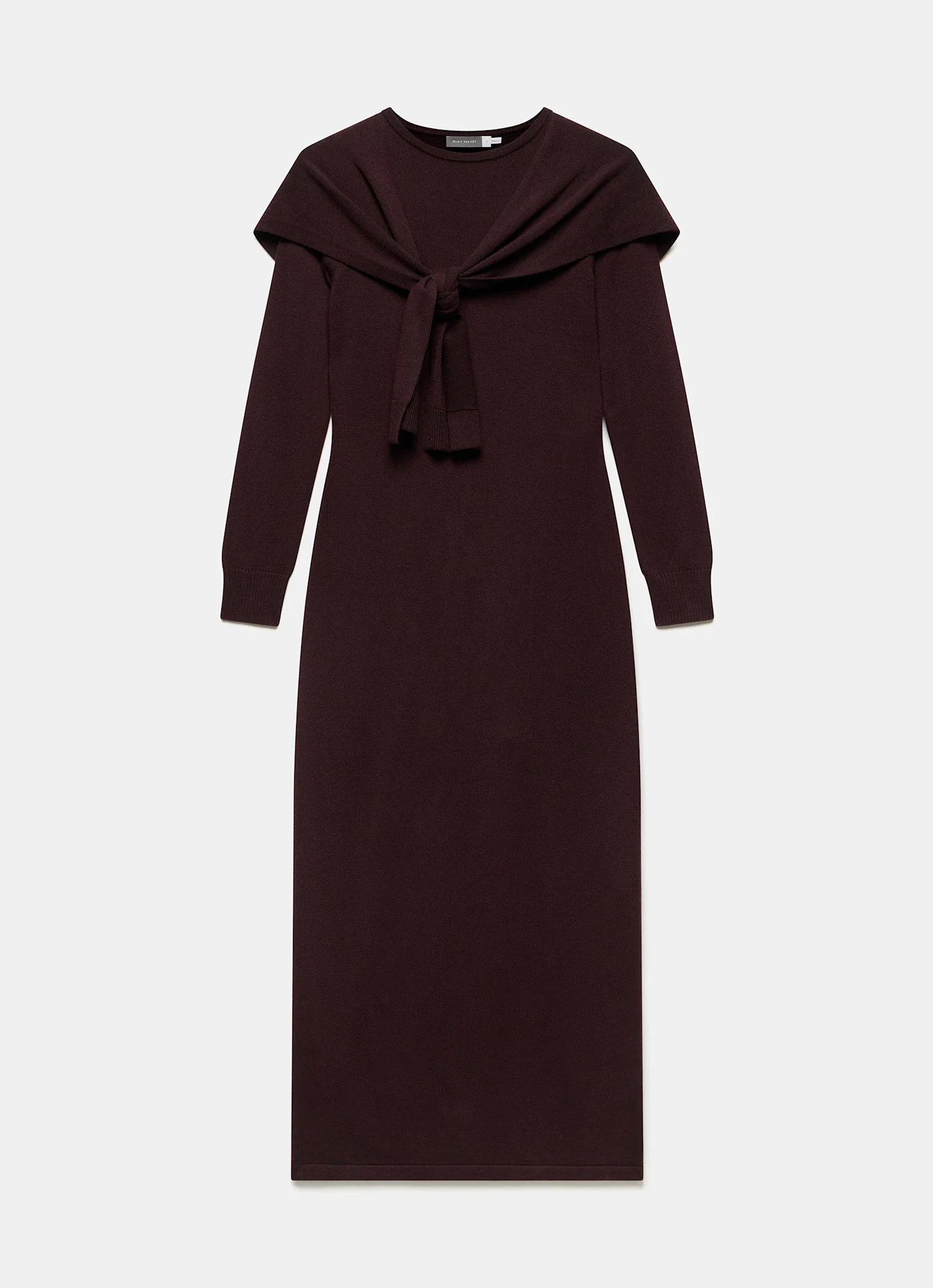 Burgundy Scarf Detail Knit Midi Dress - Image 7