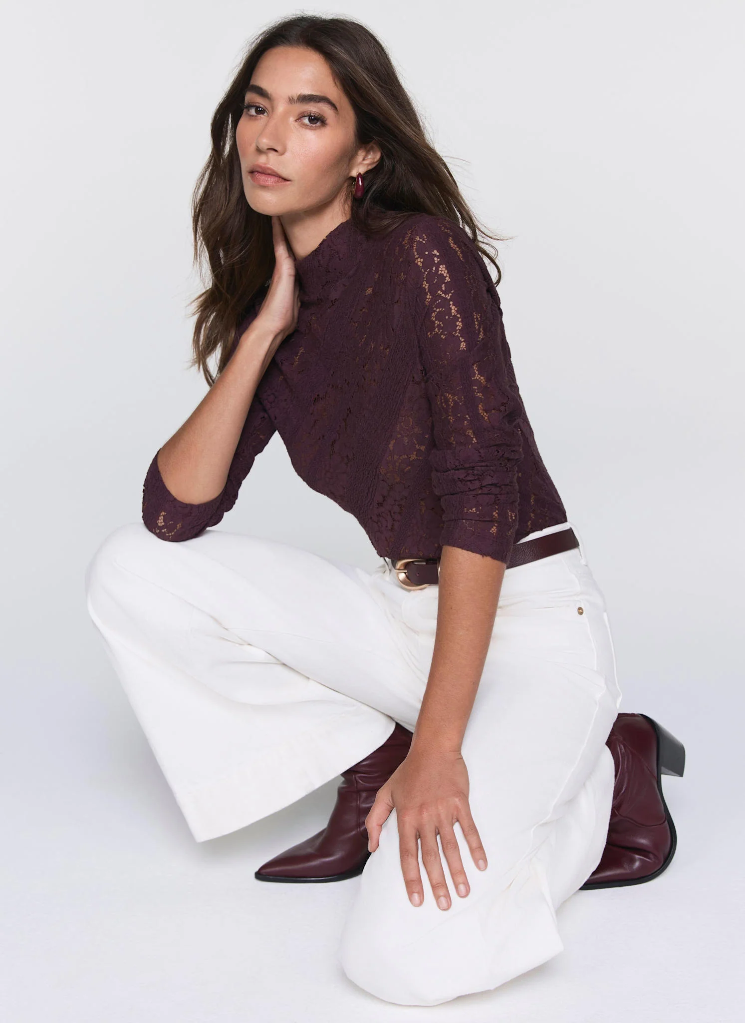 Burgundy Lace High Neck Top - Image 2