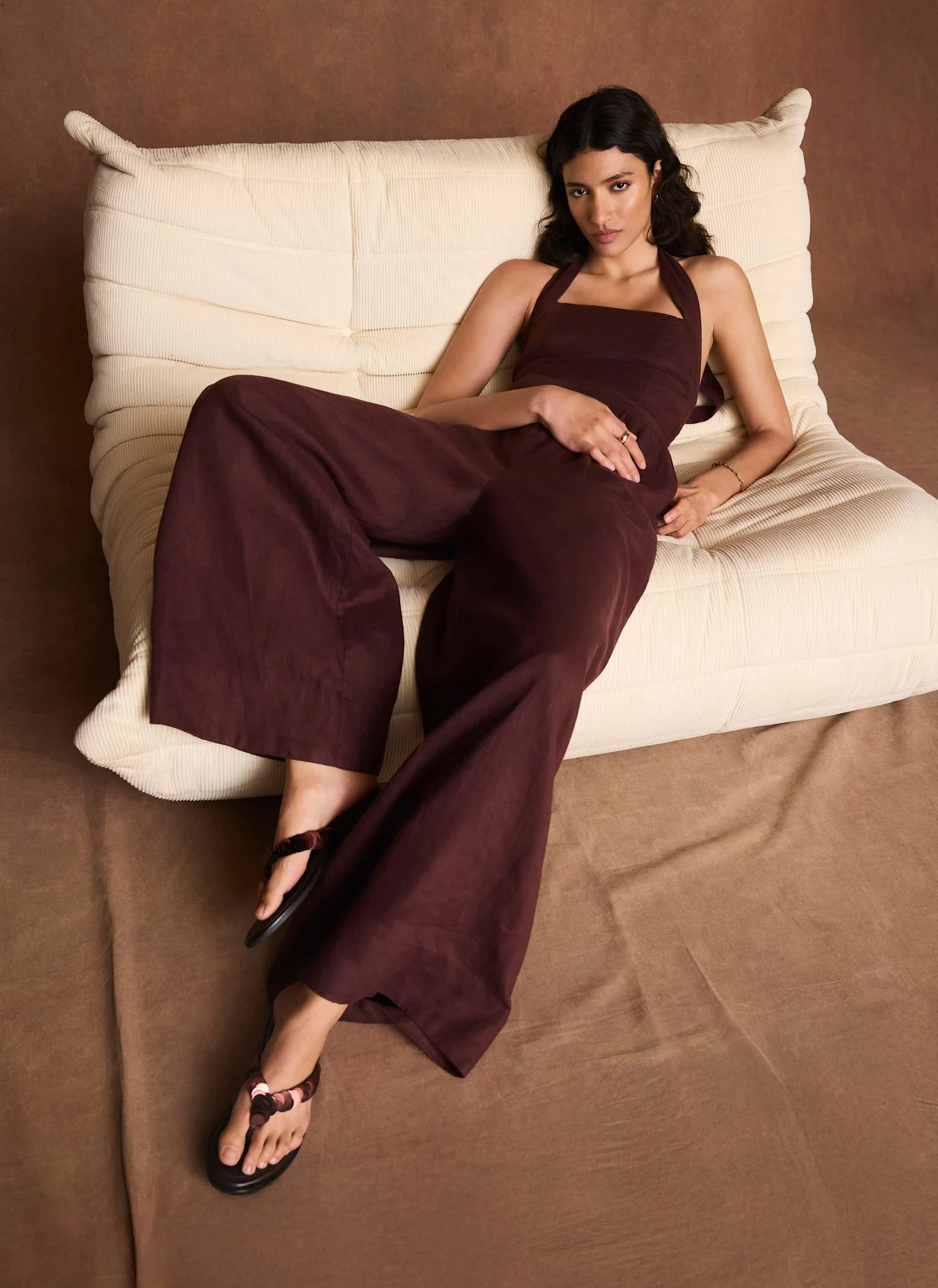 Burgundy Linen Halter Jumpsuit - Image 2
