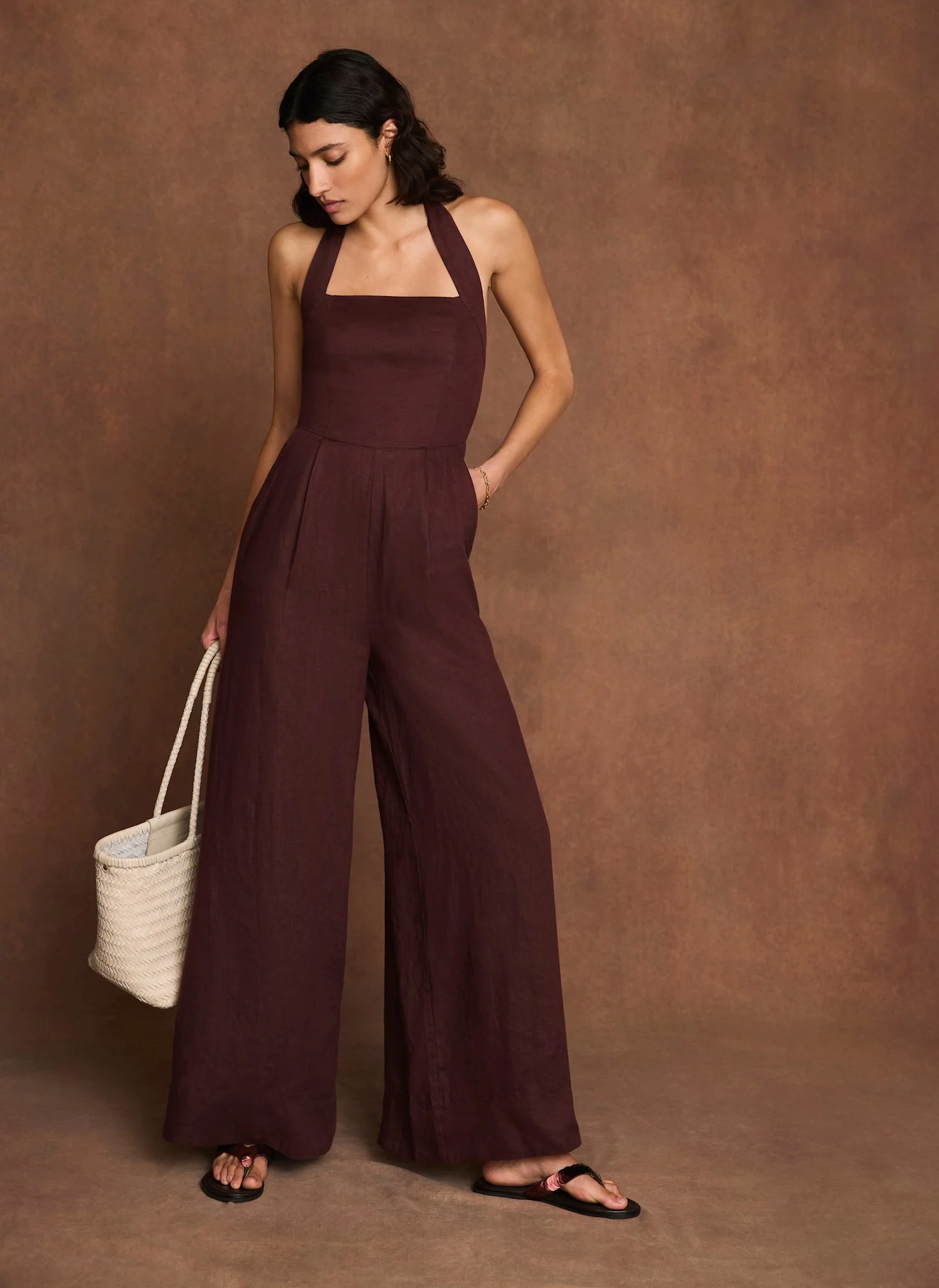 Burgundy Linen Halter Jumpsuit - Image 6