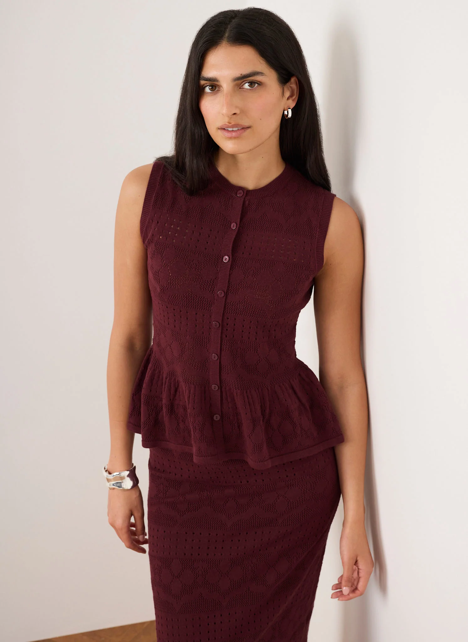 Burgundy Peplum Knit Top - Image 3