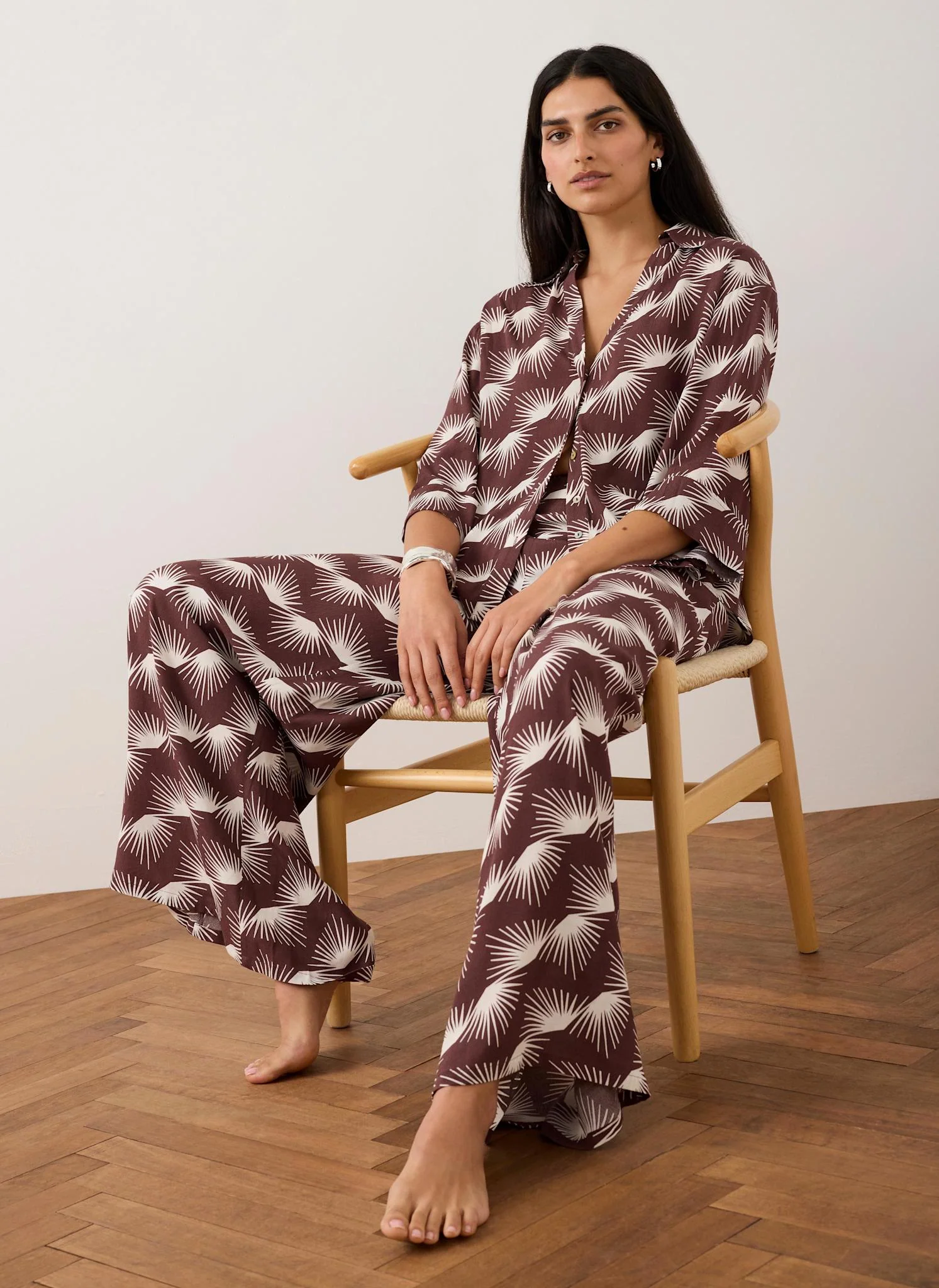 Burgundy Graphic Print Wide Leg Trousers - Image 2