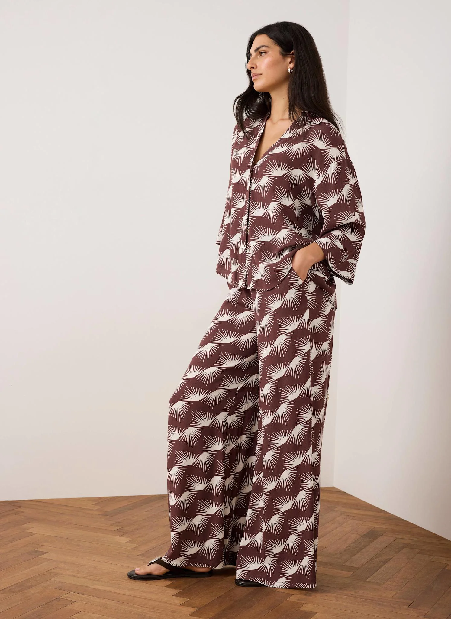 Burgundy Graphic Print Wide Leg Trousers - Image 3
