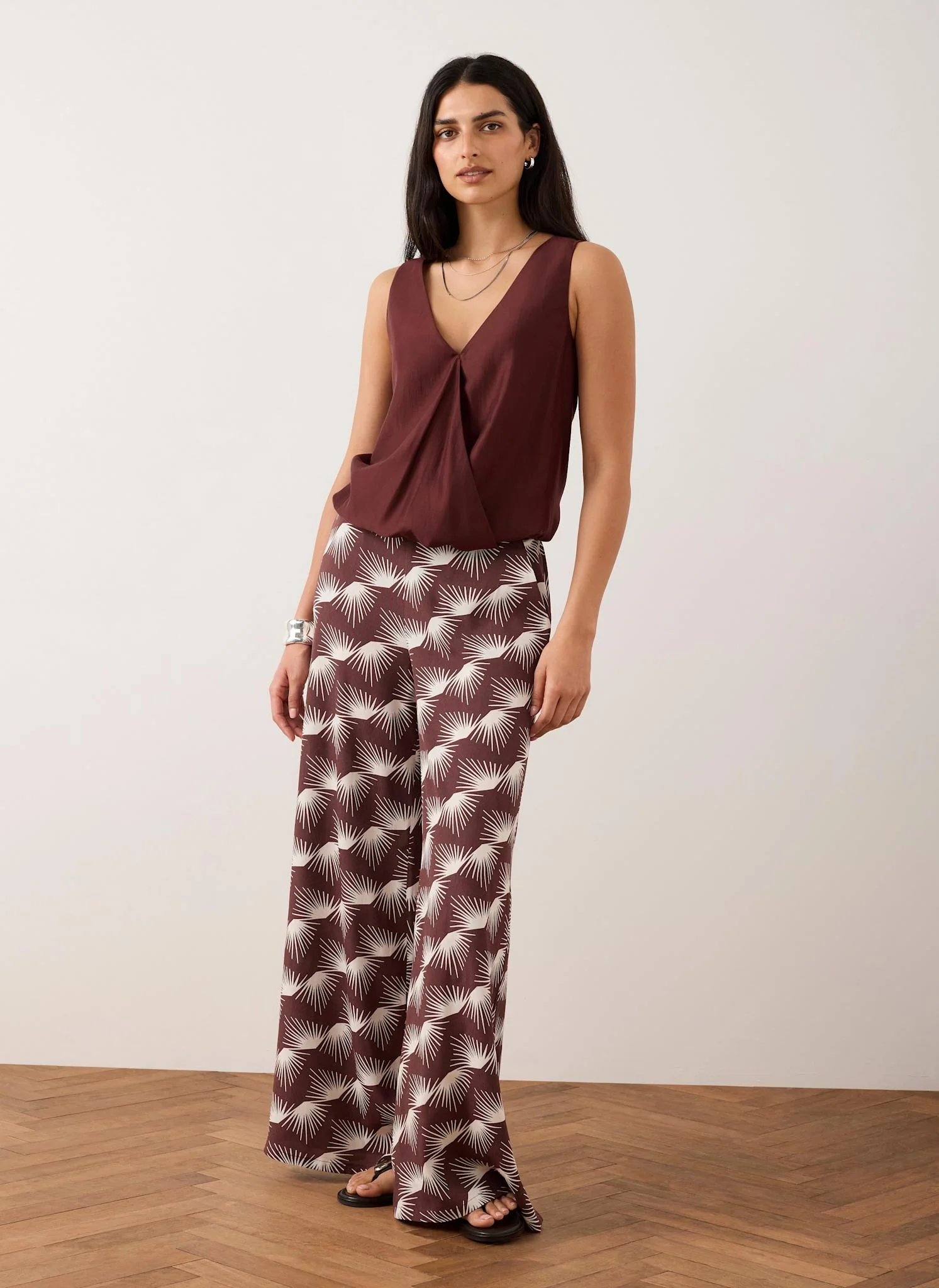 Burgundy Graphic Print Wide Leg Trousers - Image 6