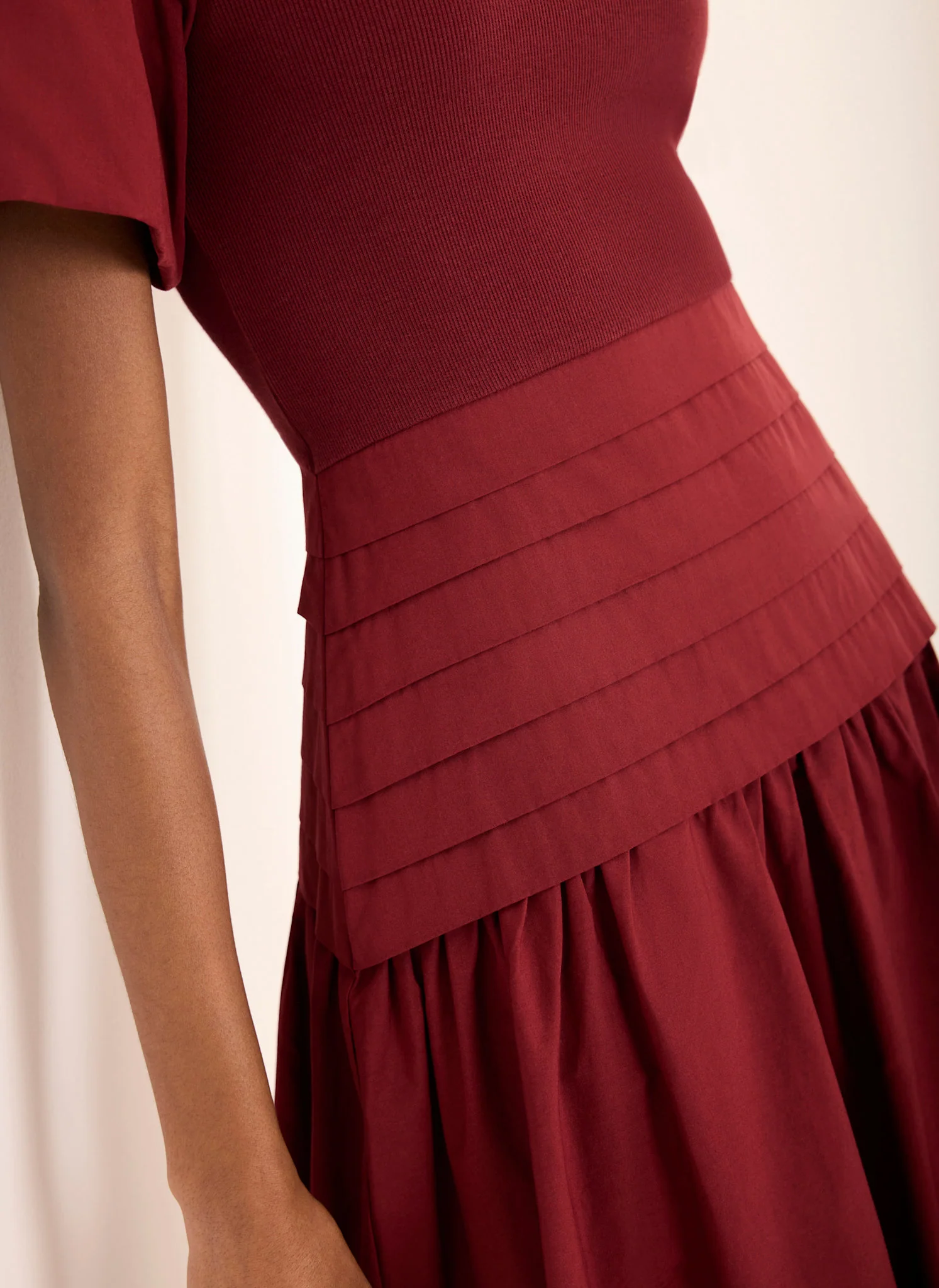 Burgundy Cotton Blend Midi Dress - Image 4