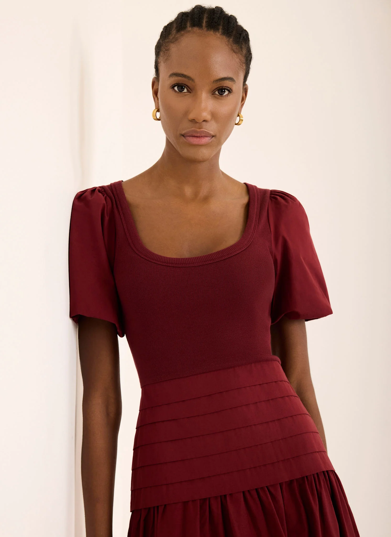 Burgundy Cotton Blend Midi Dress - Image 6
