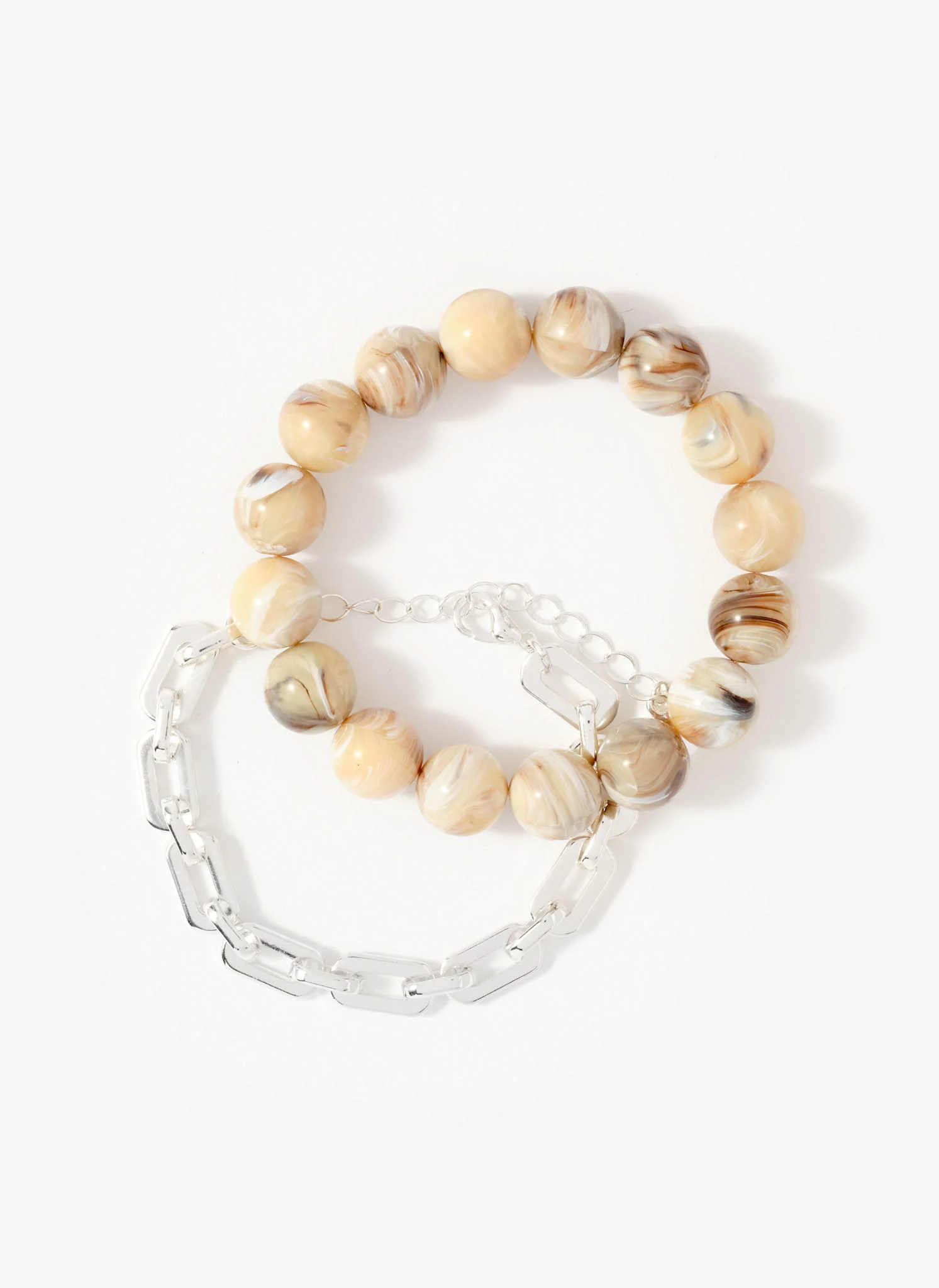 Neutral Beaded and Chain Layer Bracelet - Image 3