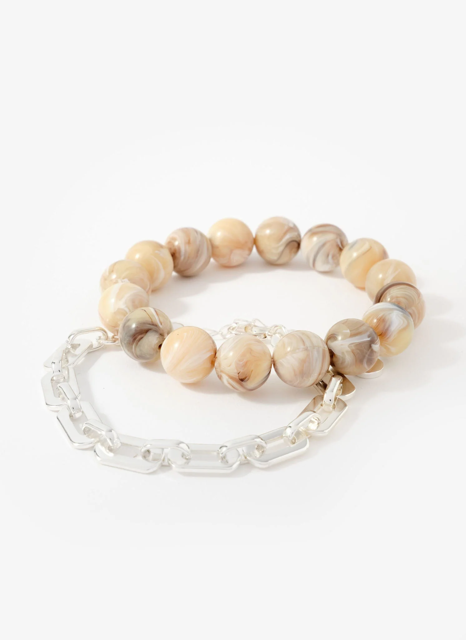 Neutral Beaded and Chain Layer Bracelet - Image 4