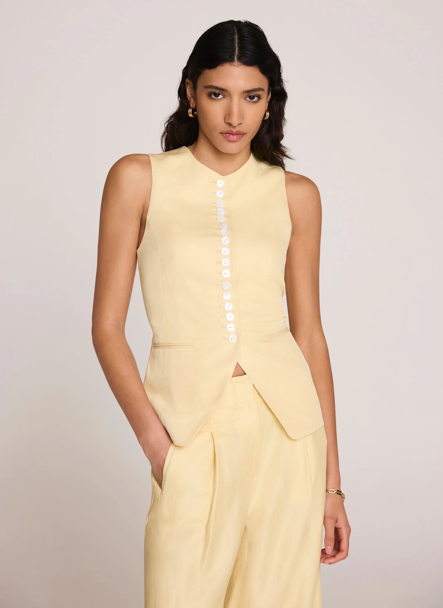 Yellow Linen Blend Longline Waistcoat - Image 3