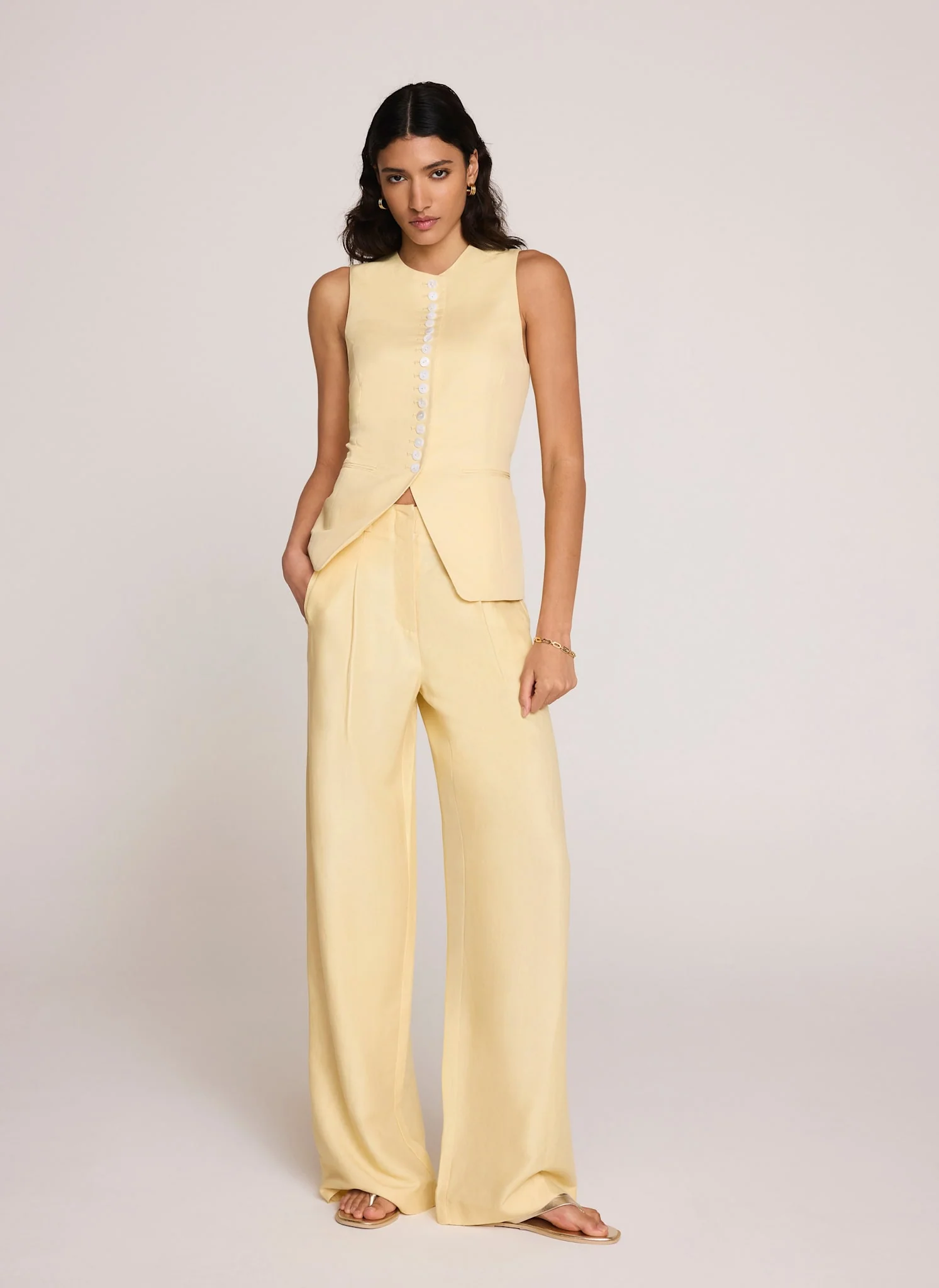 Yellow Linen Blend Longline Waistcoat - Image 5