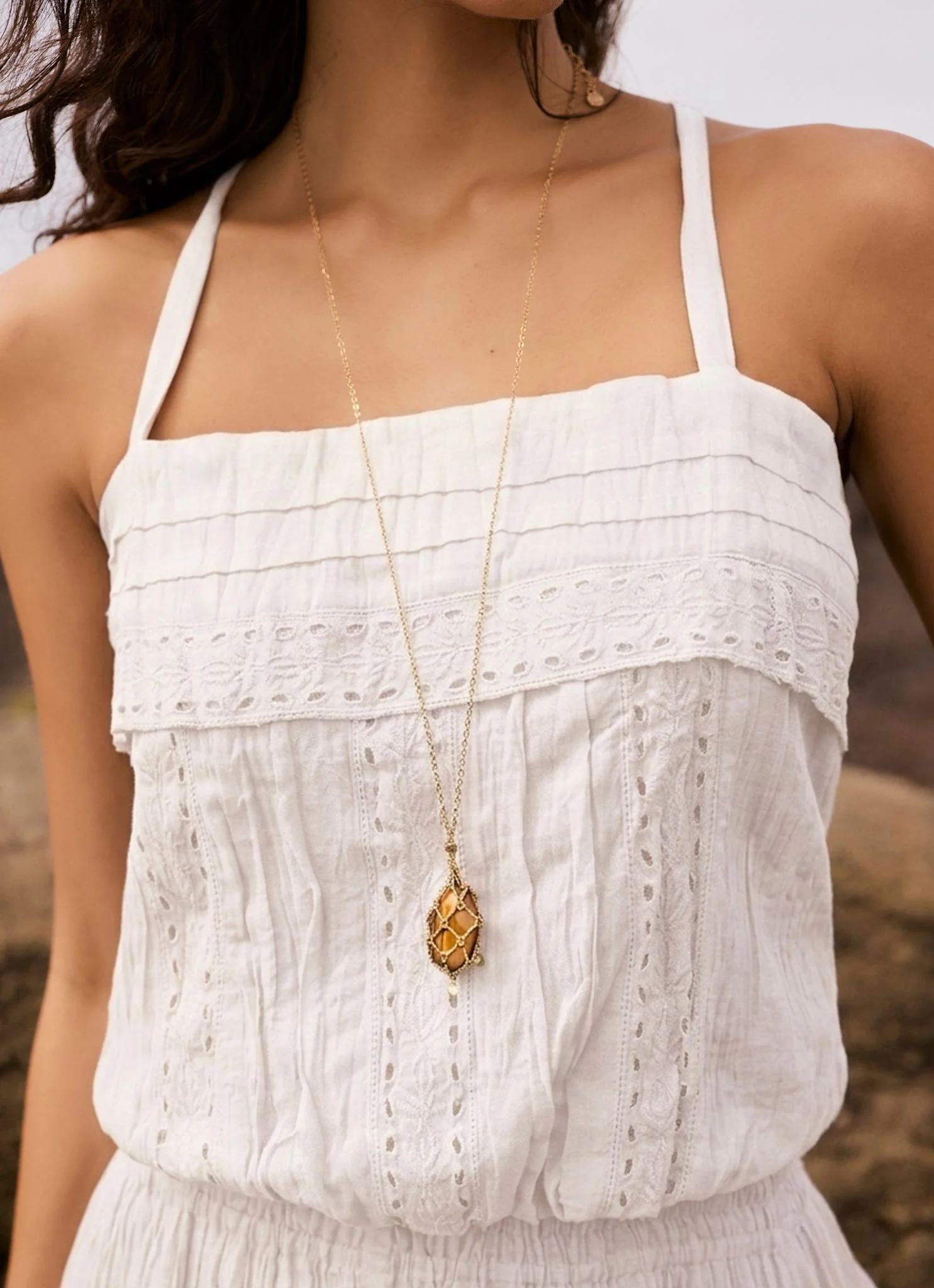 Gold Tone Caged Stone  Pendant Necklace - Image 2