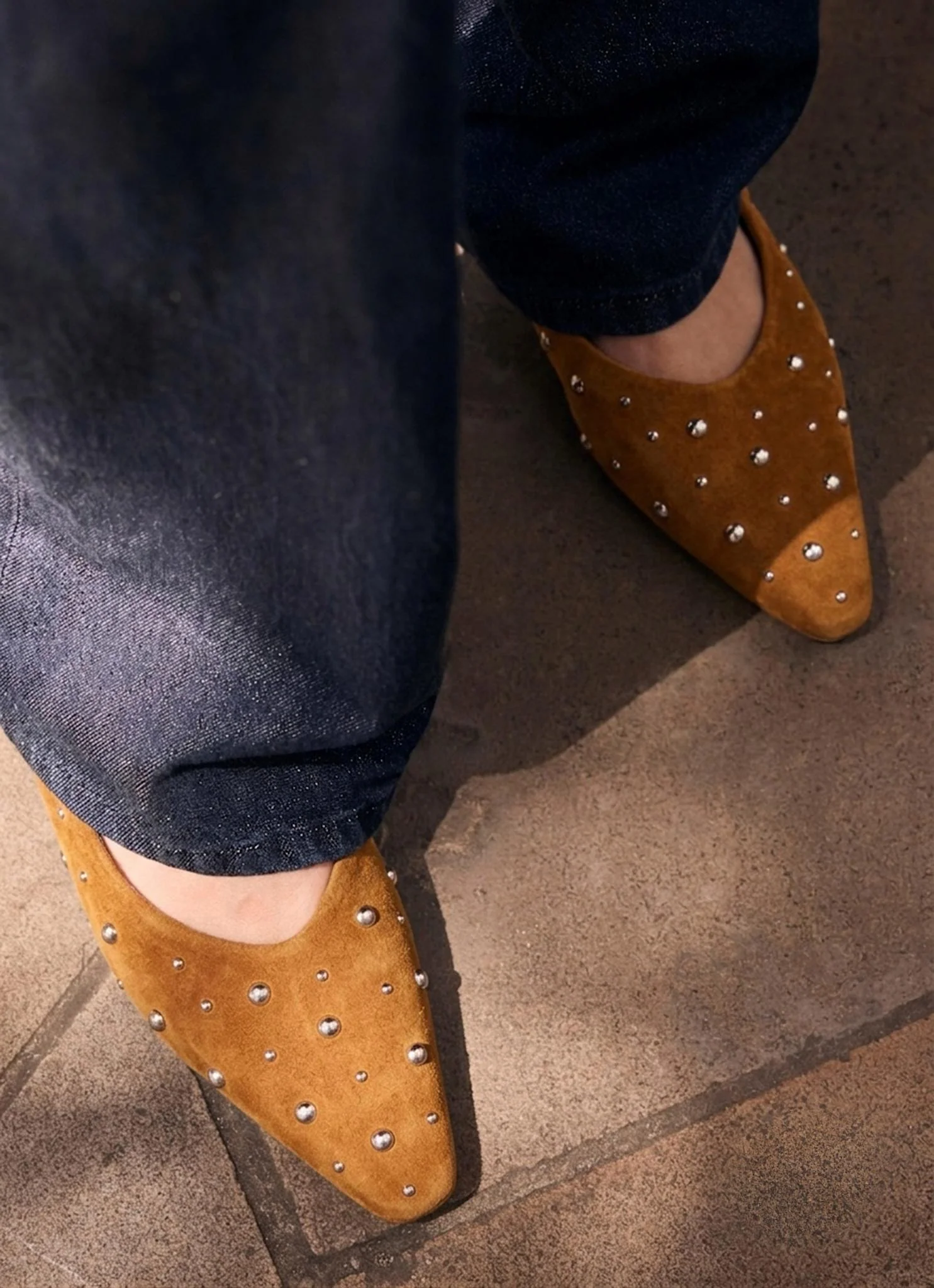 Casey Neutral Suede Studded Slingback Flats - Image 2