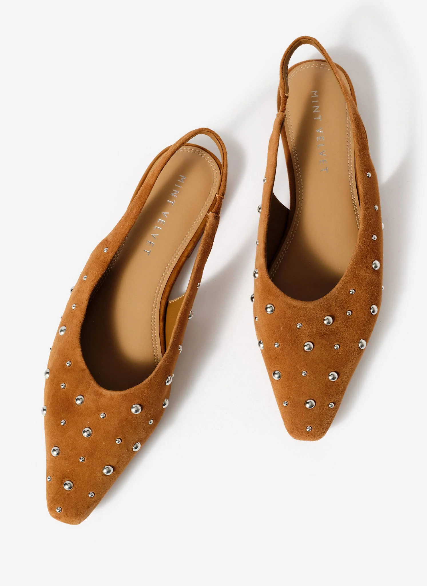 Casey Neutral Suede Studded Slingback Flats - Image 3