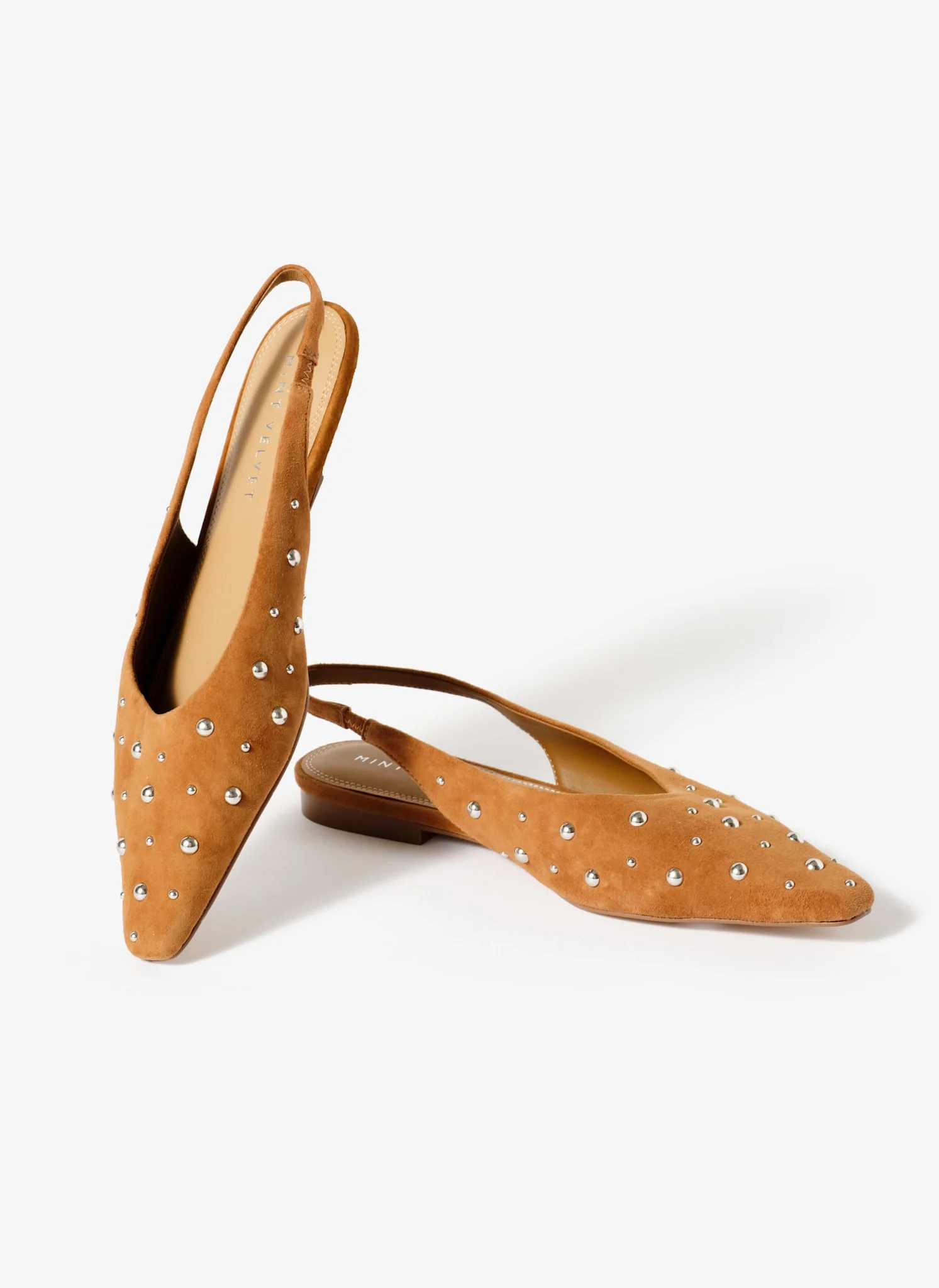 Casey Neutral Suede Studded Slingback Flats - Image 4