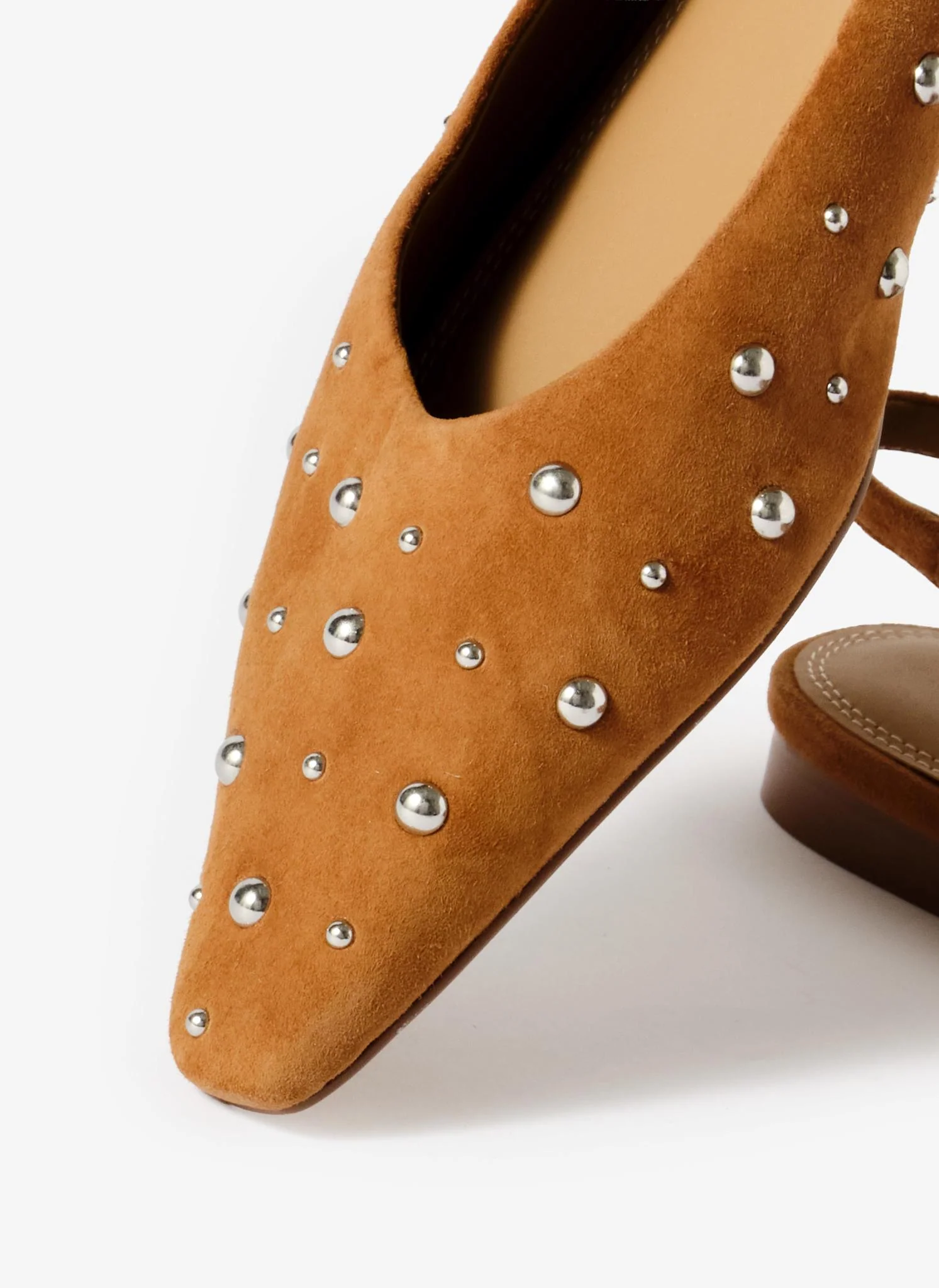 Casey Neutral Suede Studded Slingback Flats - Image 5