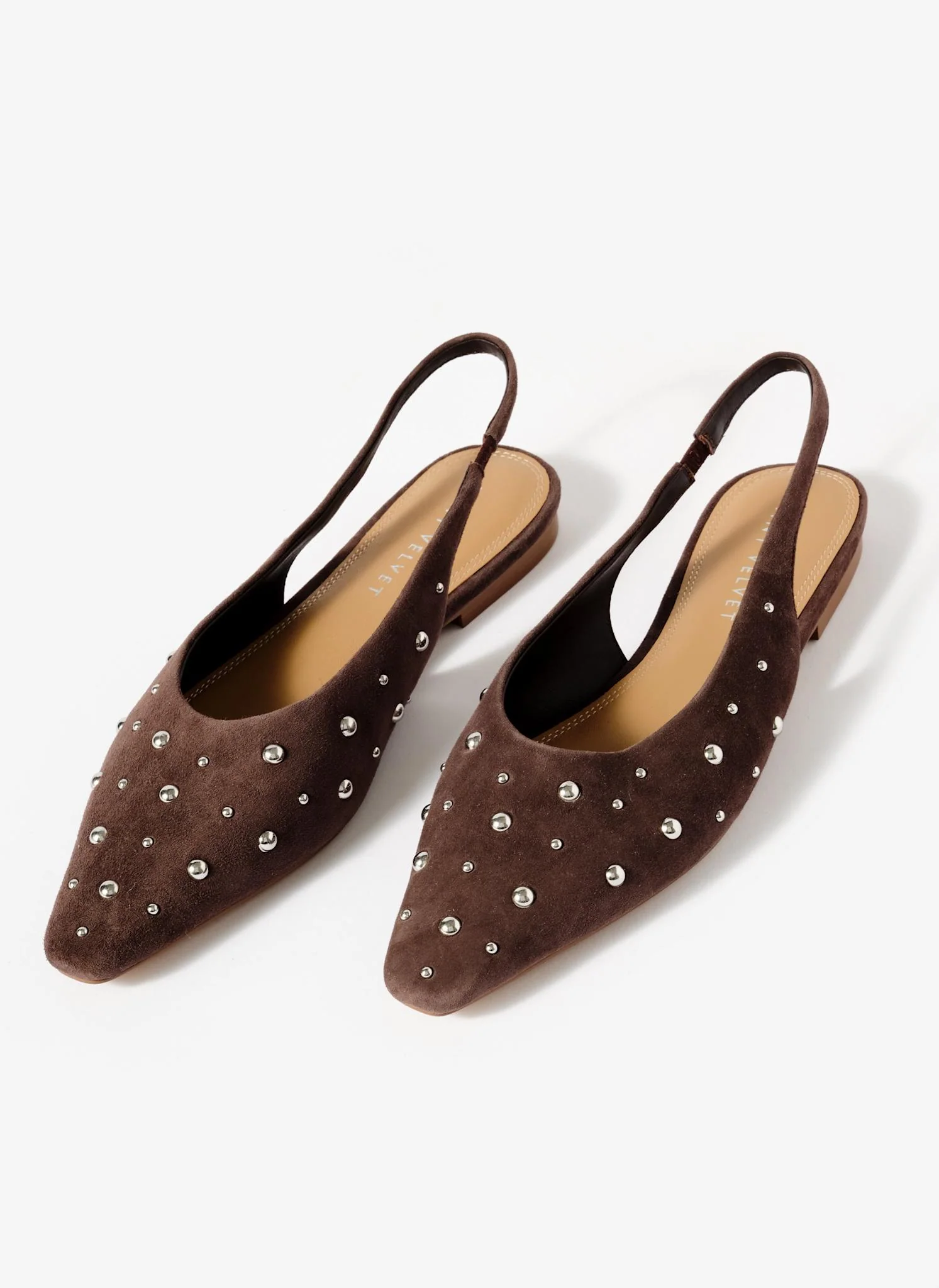 Casey Brown Suede Studded Slingback Flats - Image 3