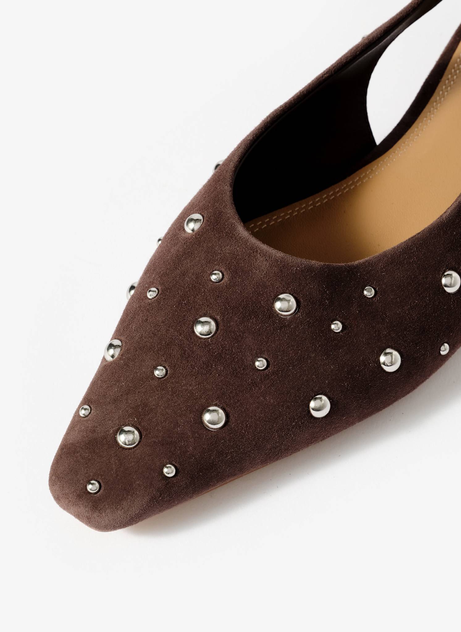 Casey Brown Suede Studded Slingback Flats - Image 4