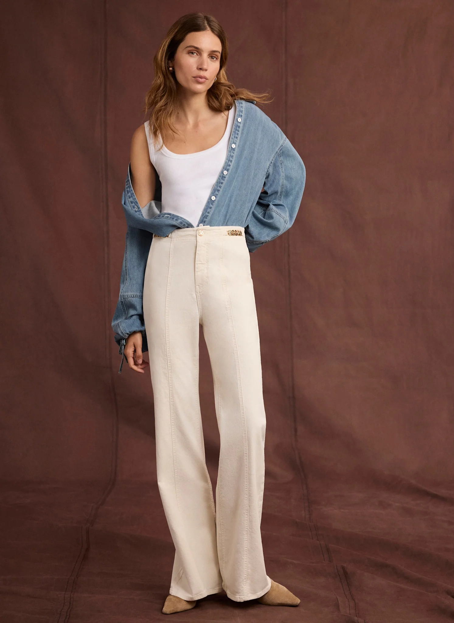 Cream Denim Vintage Flare Jeans