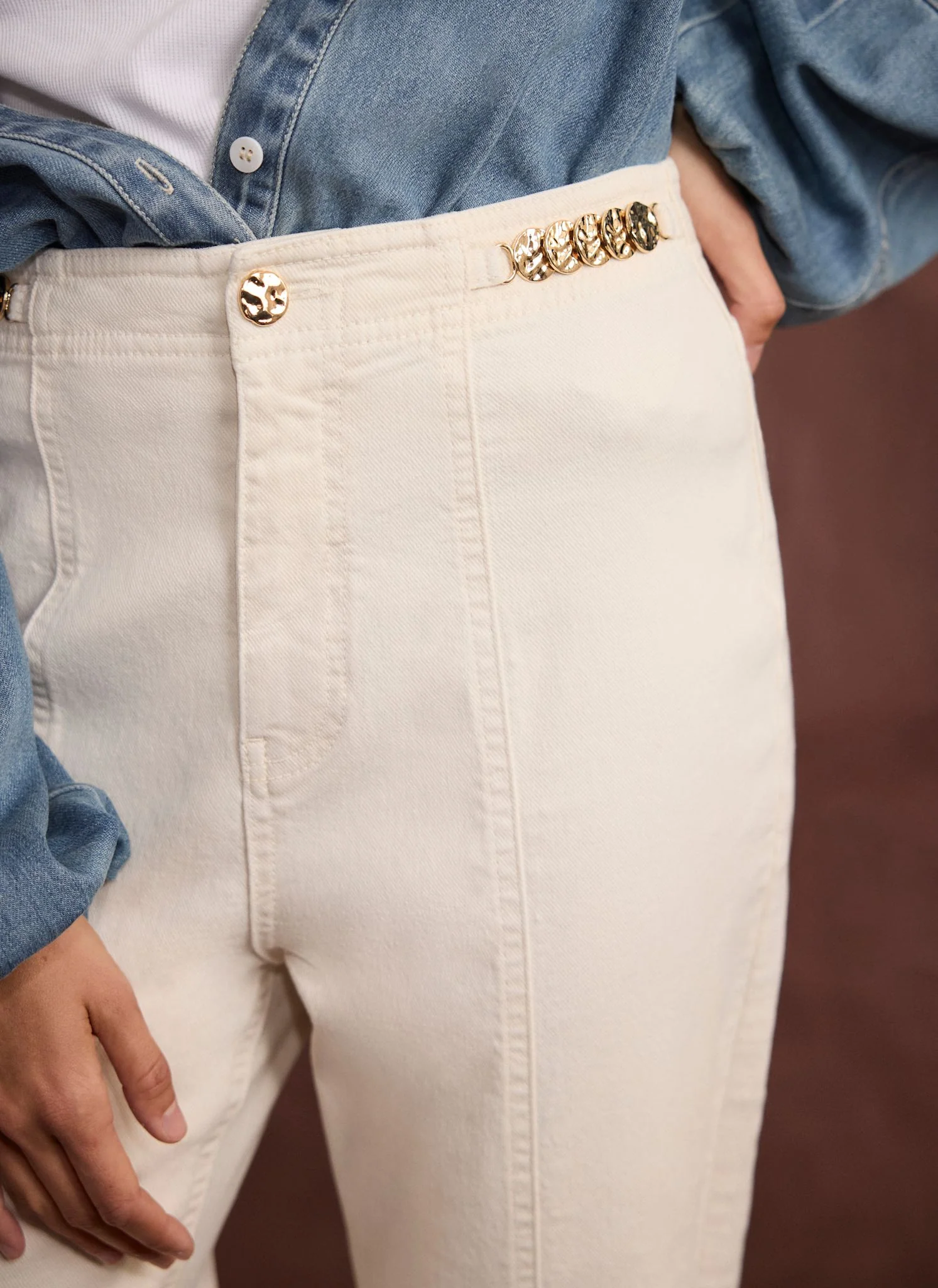 Cream Denim Vintage Flare Jeans - Image 4