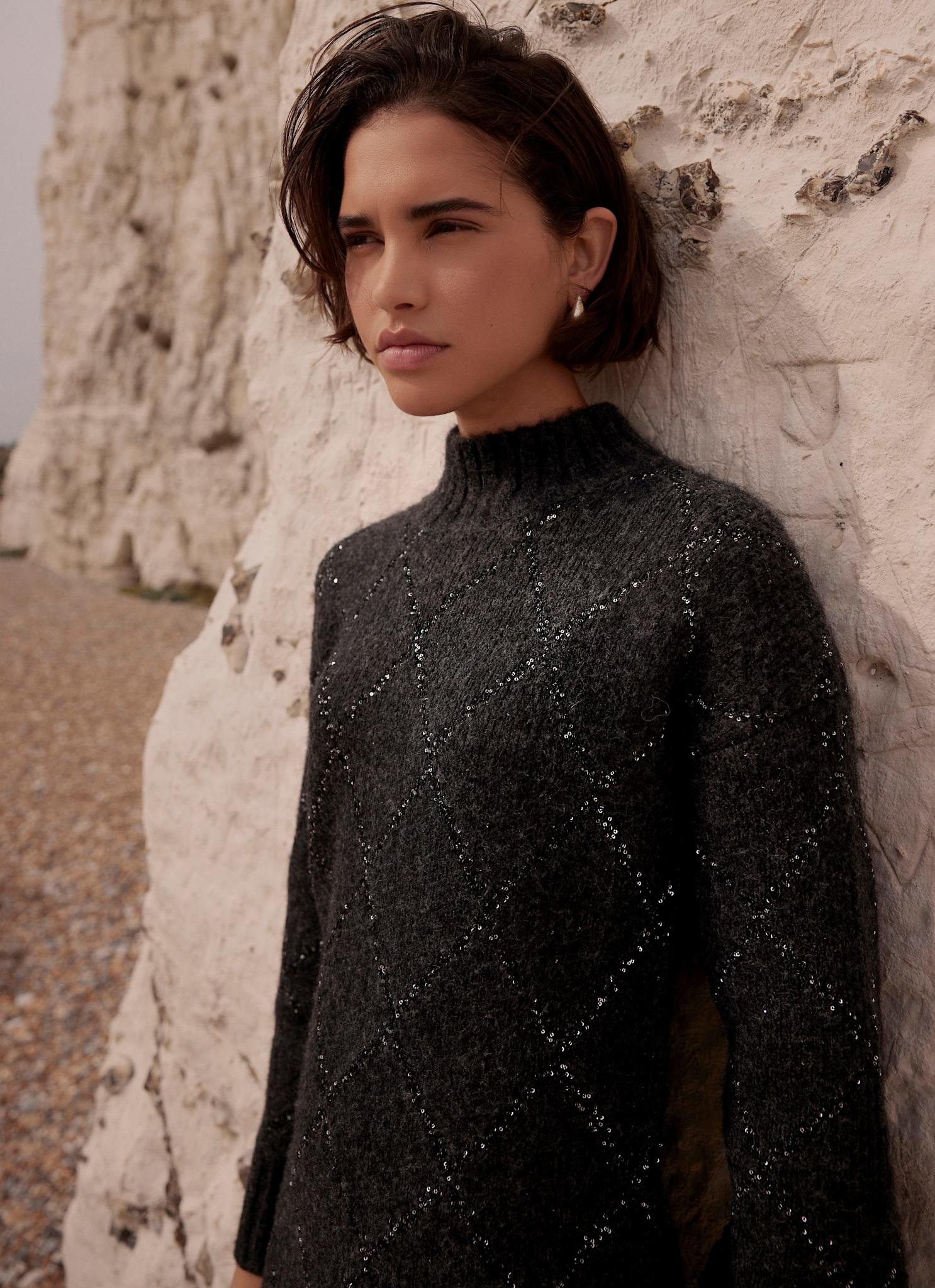 Grey Sequin Knit Mini Dress - Image 3