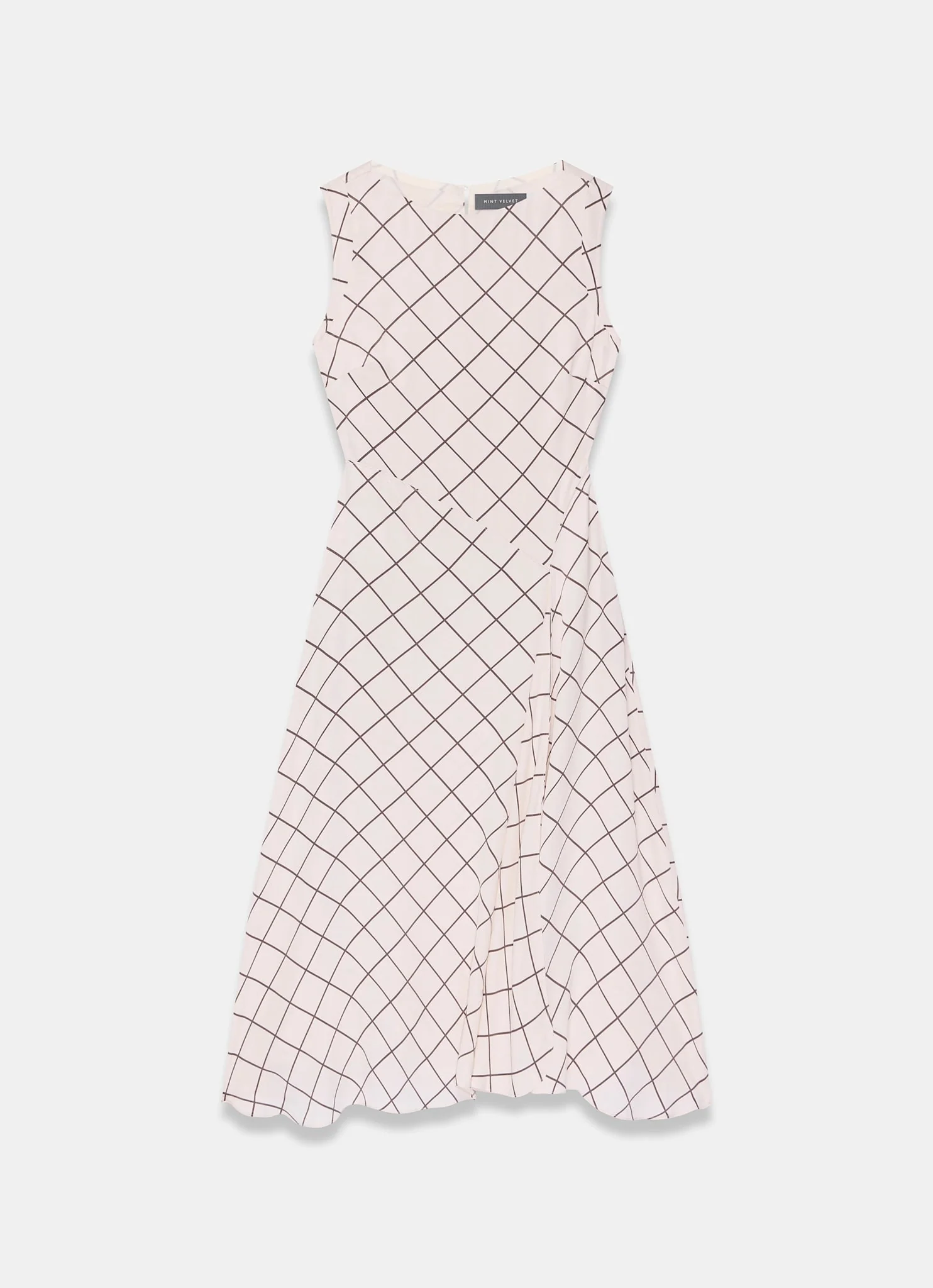 Cream Satin Checked Midi Dress - Image 7