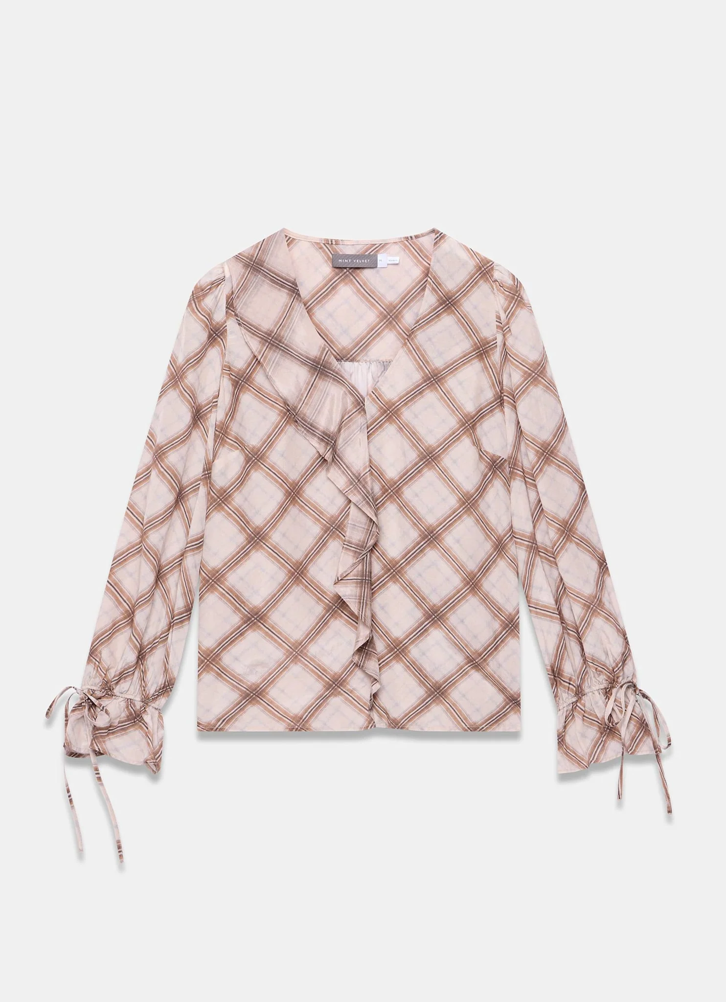 Neutral Checked Print Ruffle Blouse - Image 7