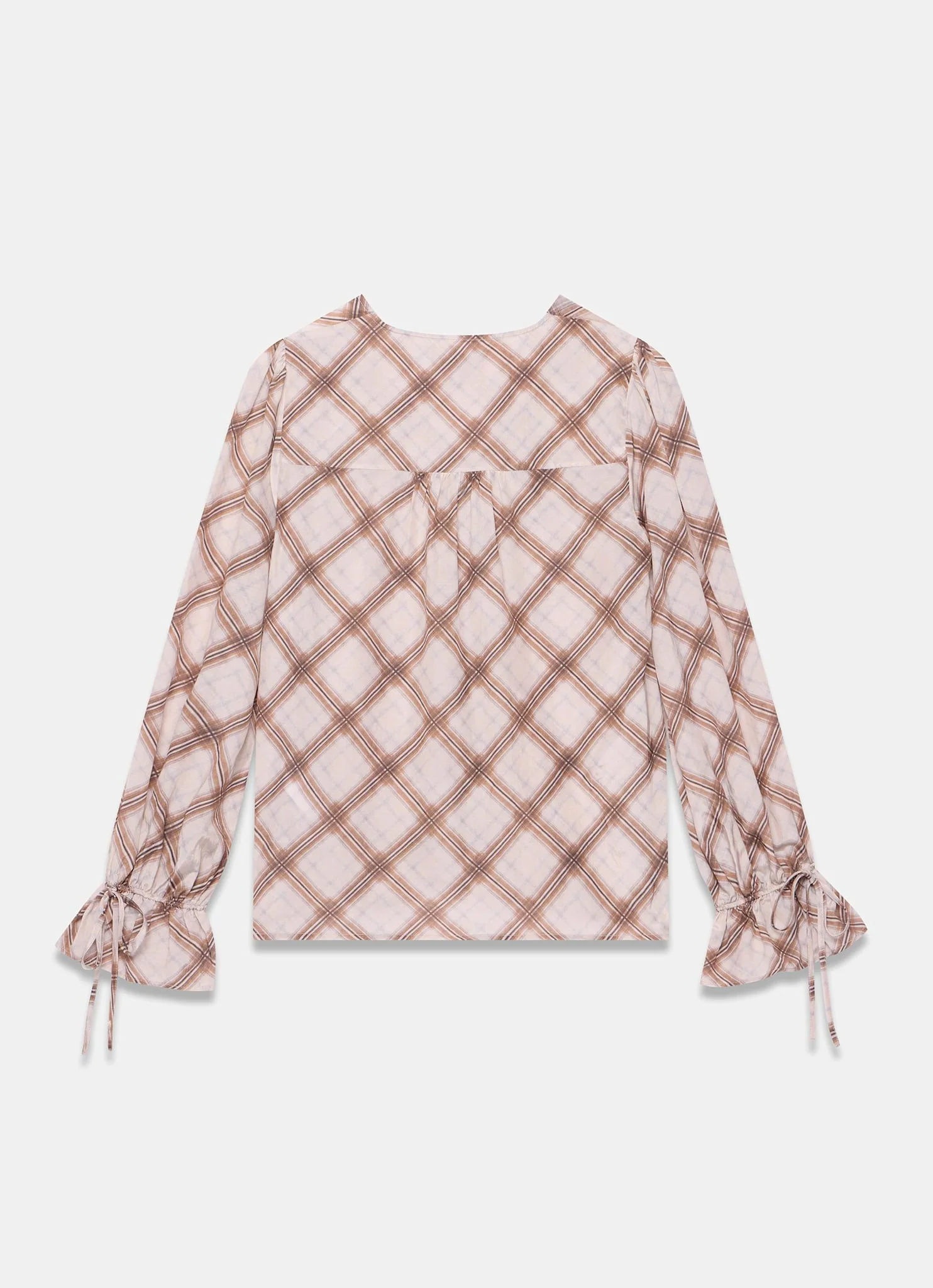 Neutral Checked Print Ruffle Blouse - Image 8