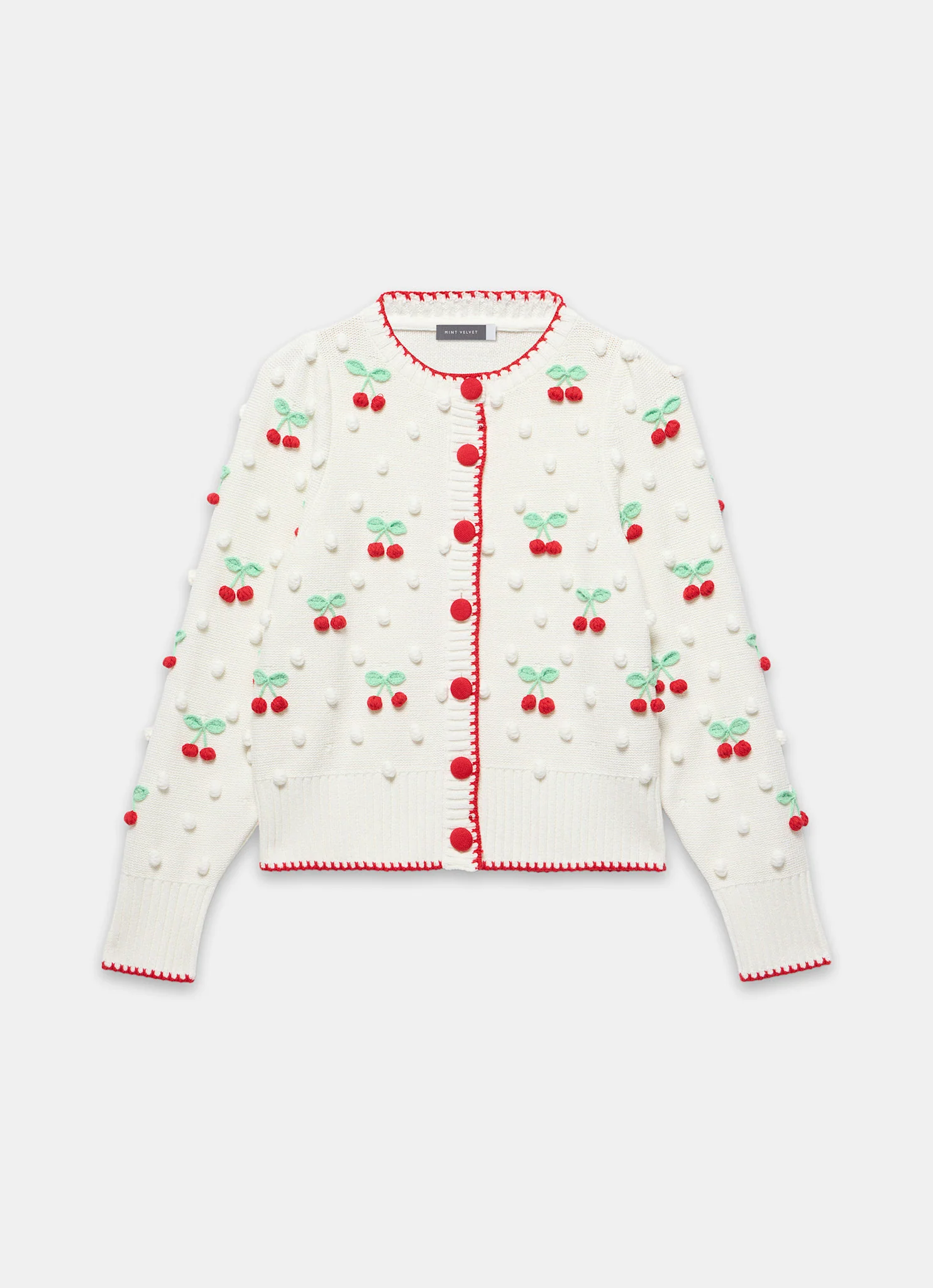 Cream Cherry Applique Knit Cardigan - Image 6
