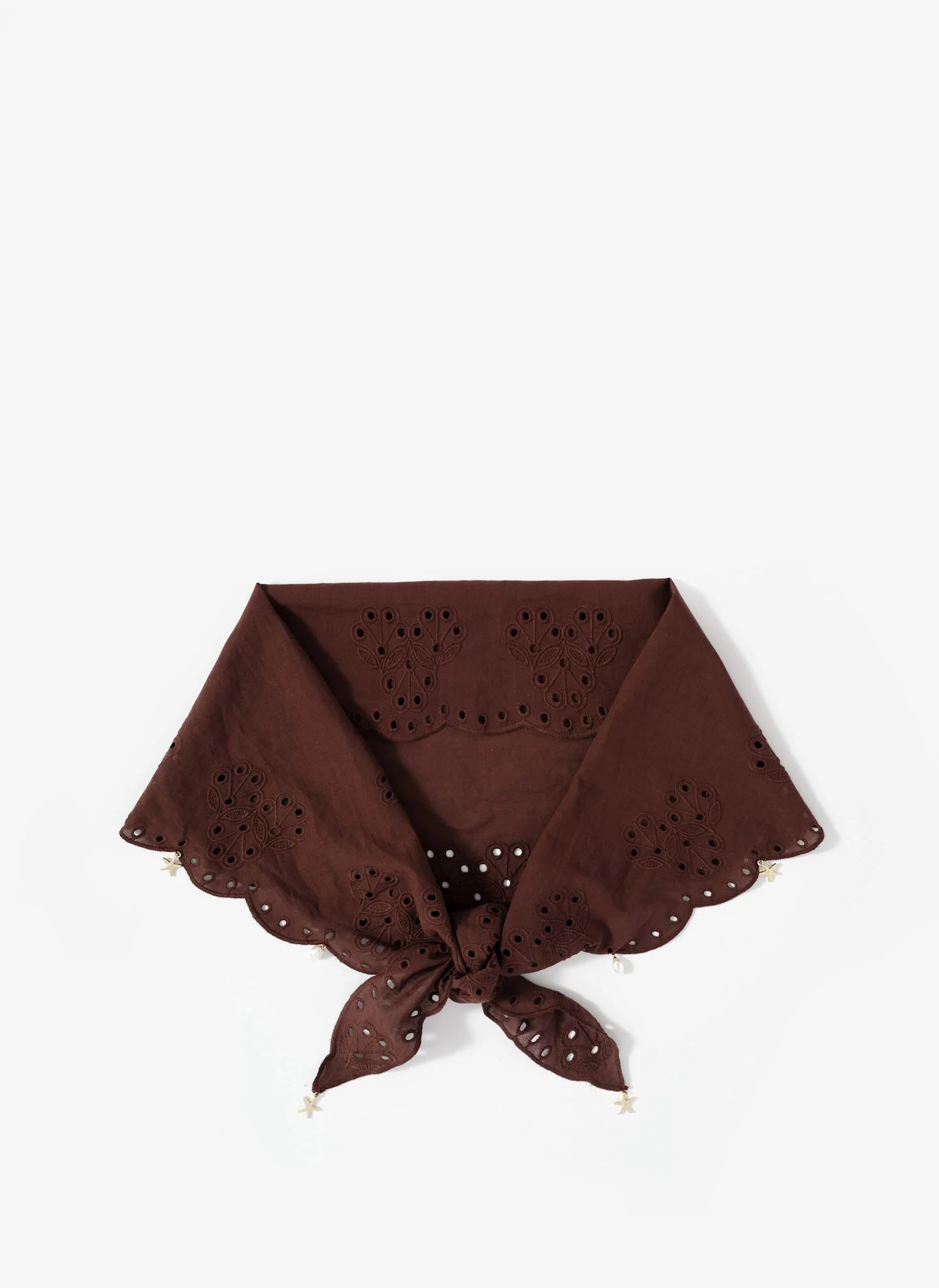 Brown Cotton Broderie Charm Scarf - Image 4