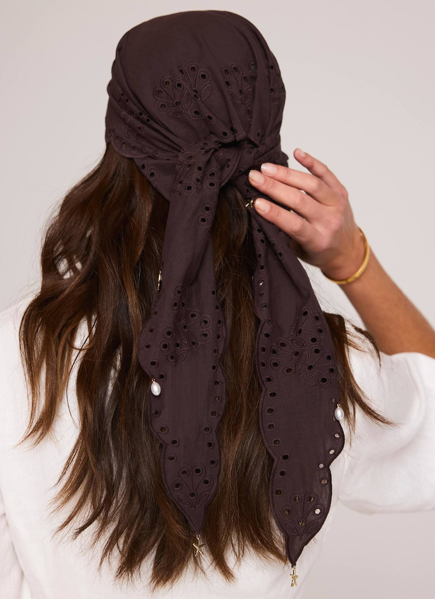 Brown Cotton Broderie Charm Scarf - Image 5