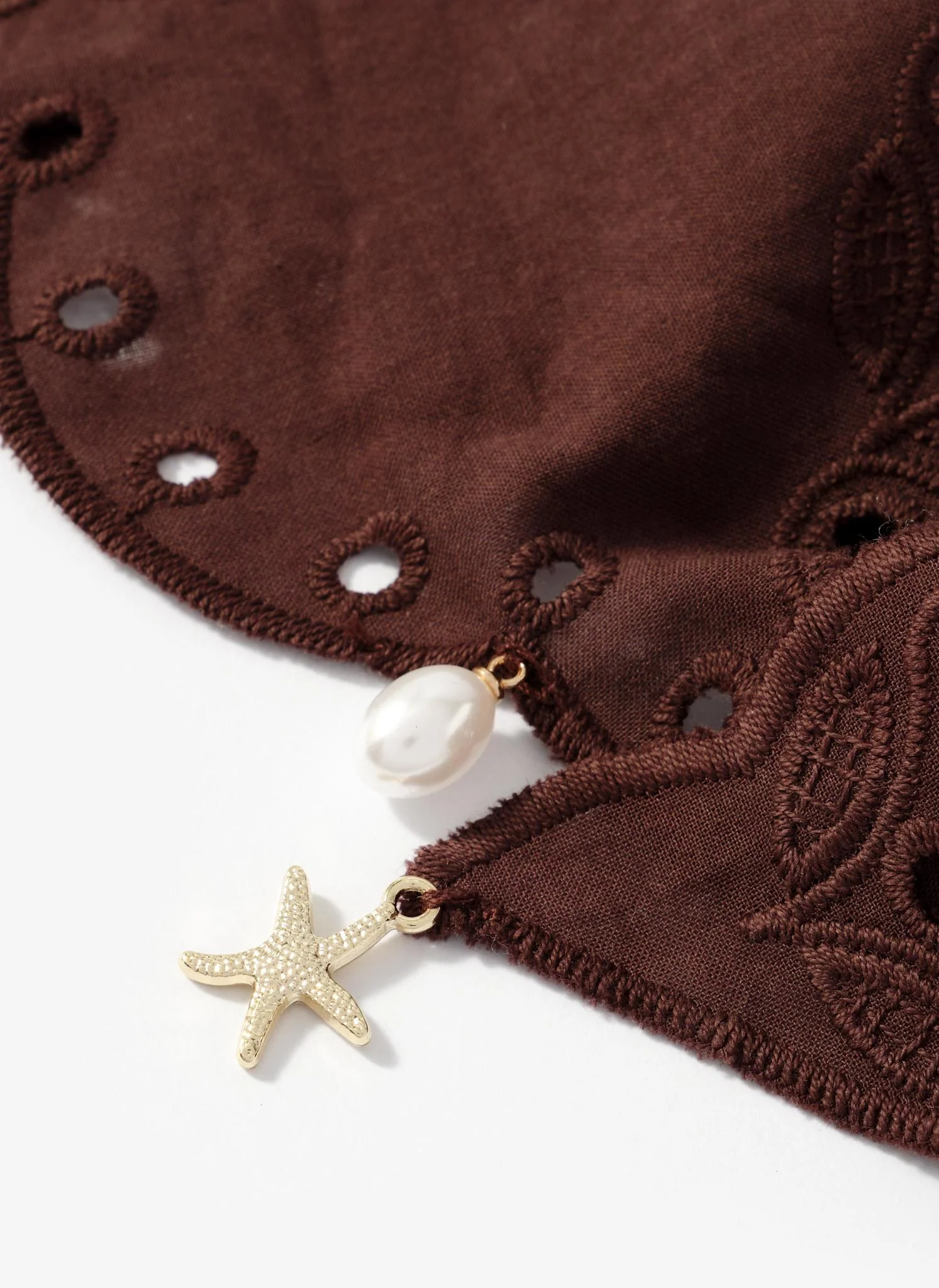 Brown Cotton Broderie Charm Scarf - Image 7