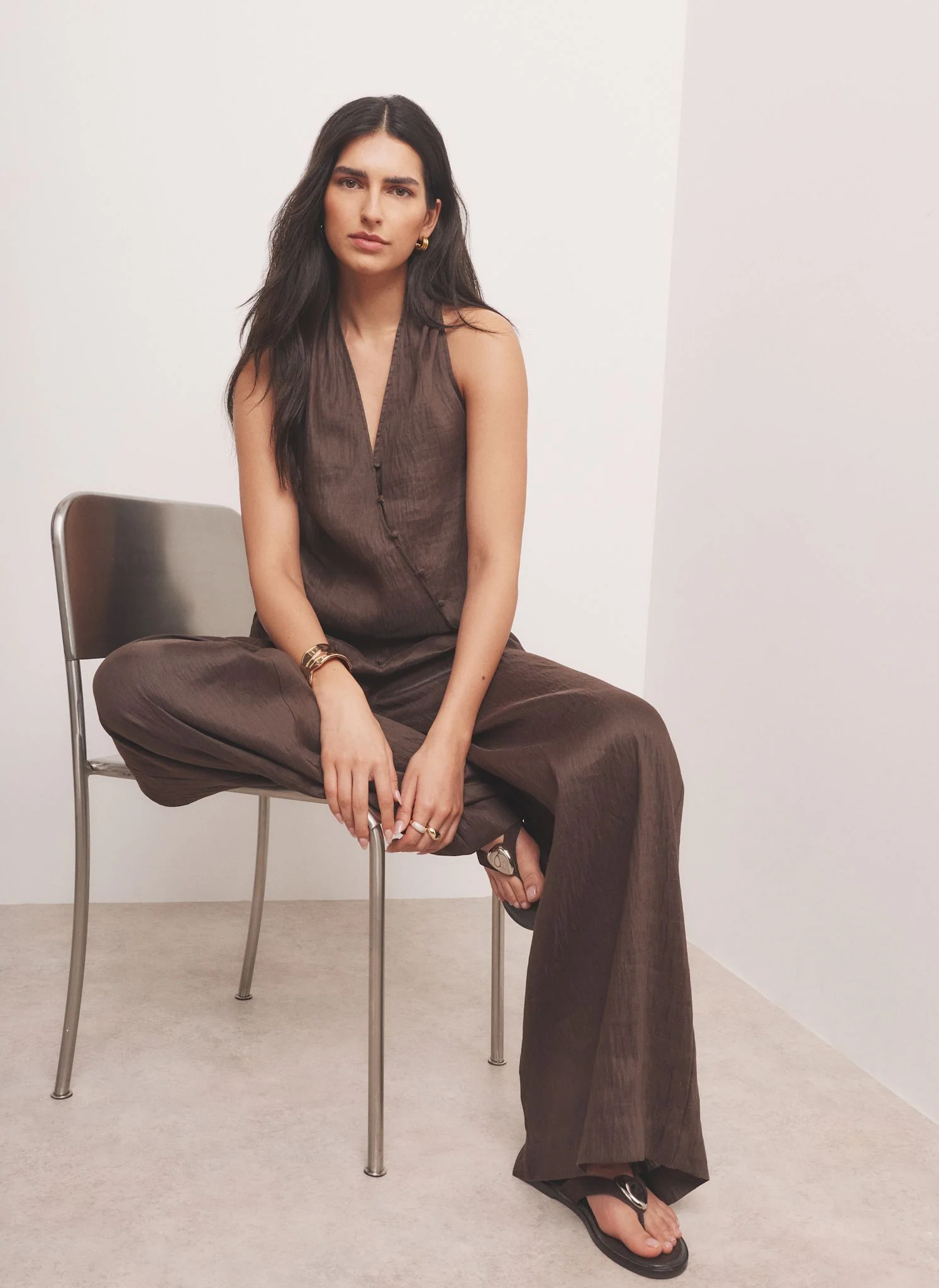 Brown Linen Blend Halter Top - Image 3