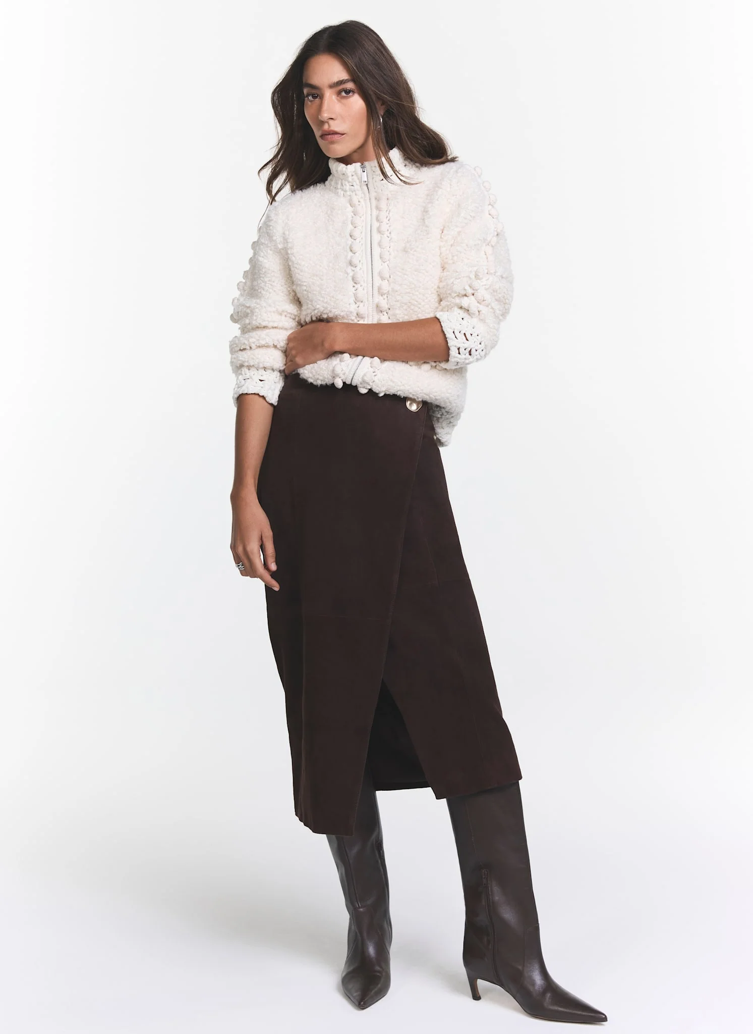 Brown Suede Wrap Midi Skirt