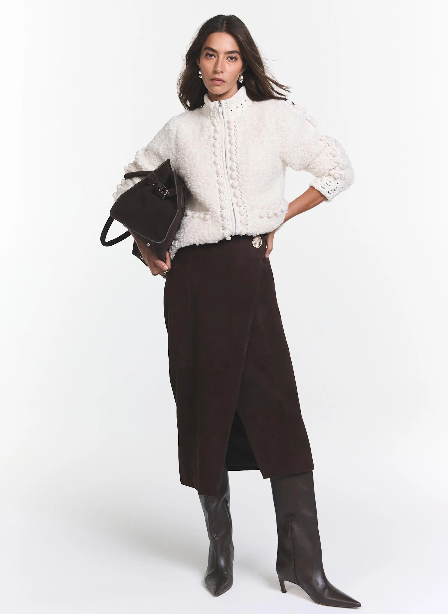 Brown Suede Wrap Midi Skirt - Image 3