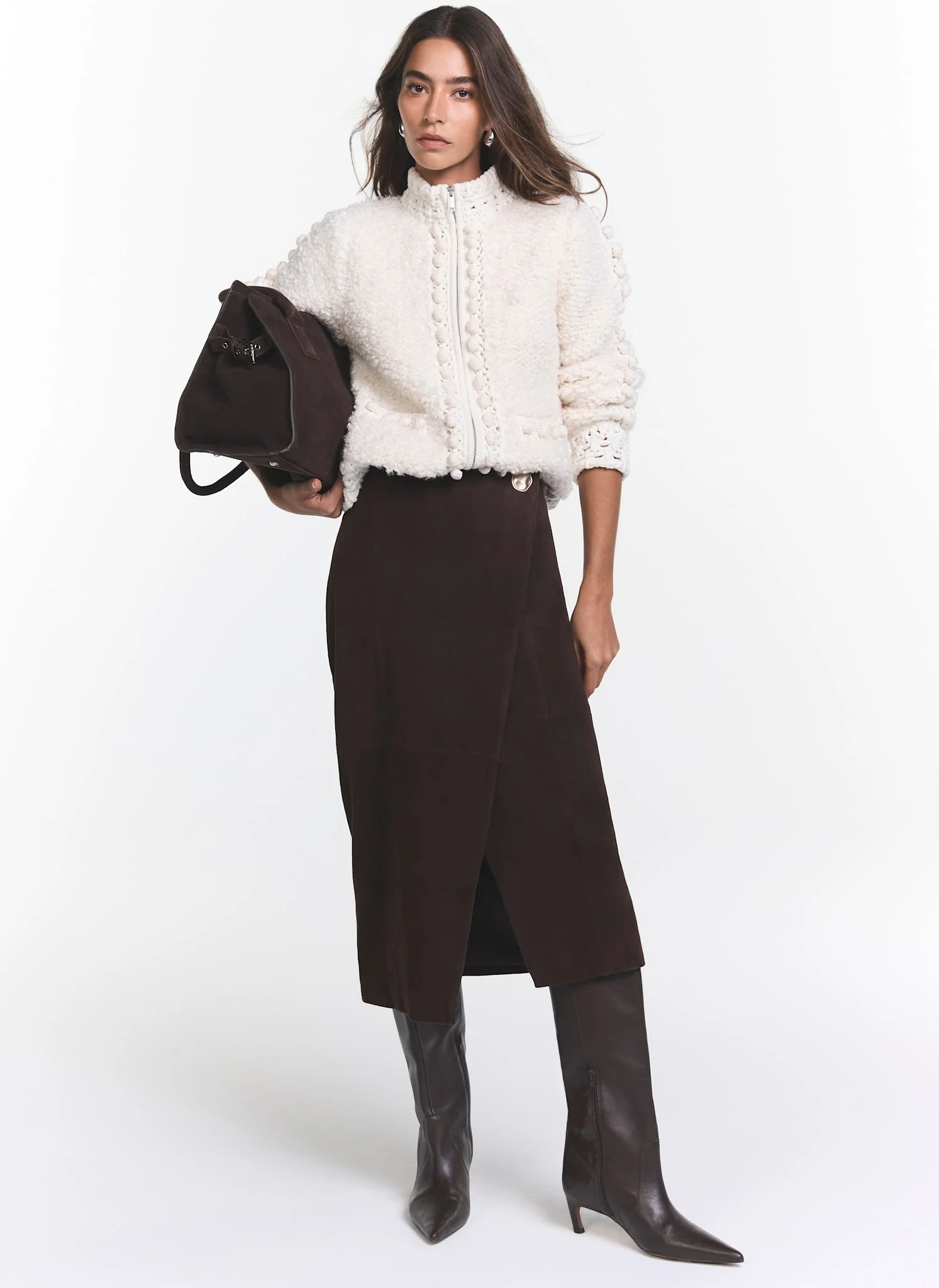 Brown Suede Wrap Midi Skirt - Image 5