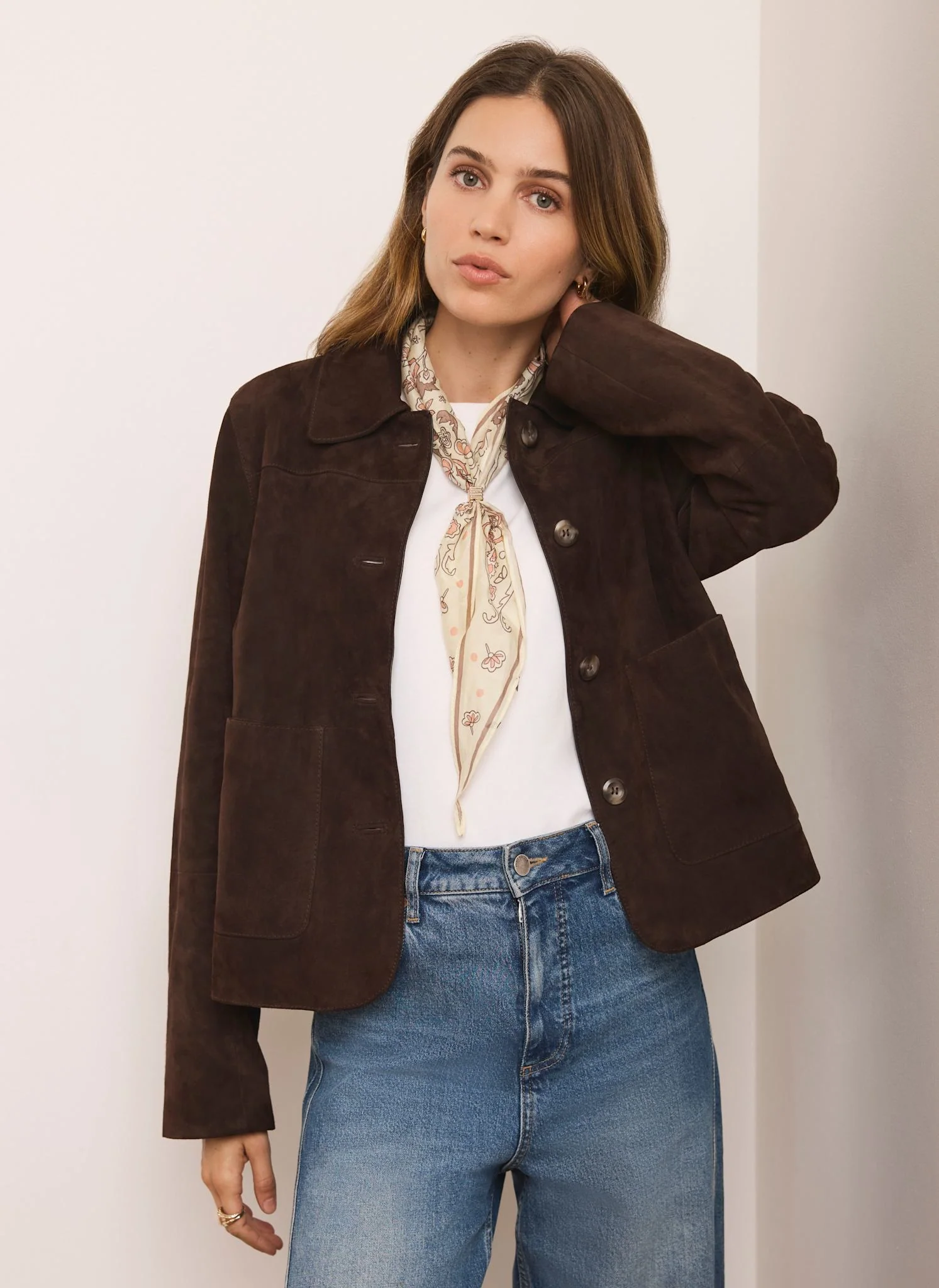 Brown Suede Pocket Detail Jacket - Image 5