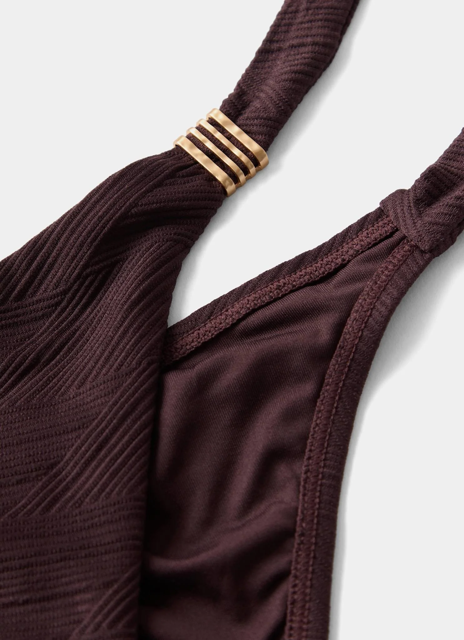 Brown Textured Tie Side Bikini Bottoms - Image 6