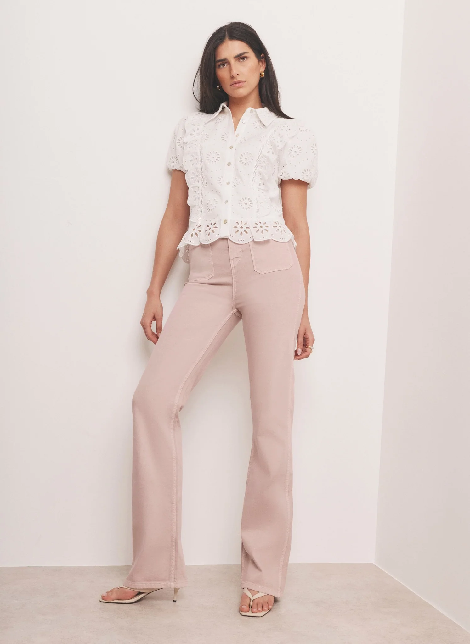 Pink Relaxed Flare Patch Pocket Jeans - Image 5