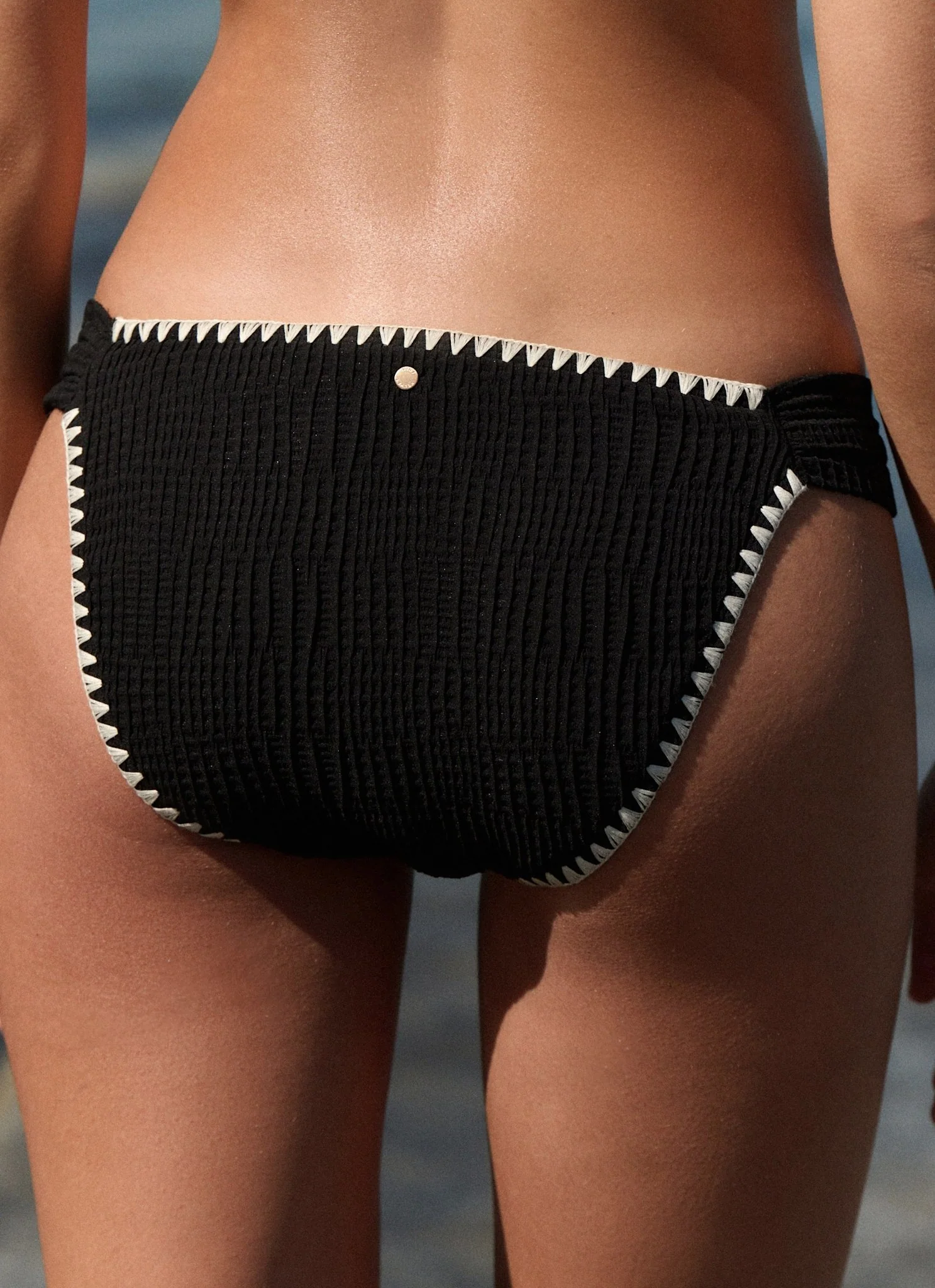 Black Whipstitch Waffle Bikini Bottoms - Image 4