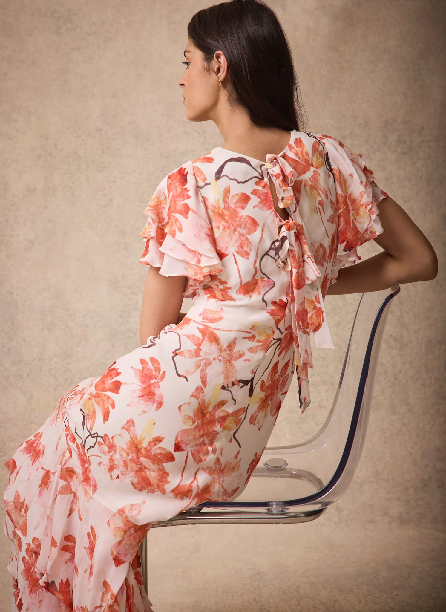 Neutral Floral Print Midi Dress - Image 4