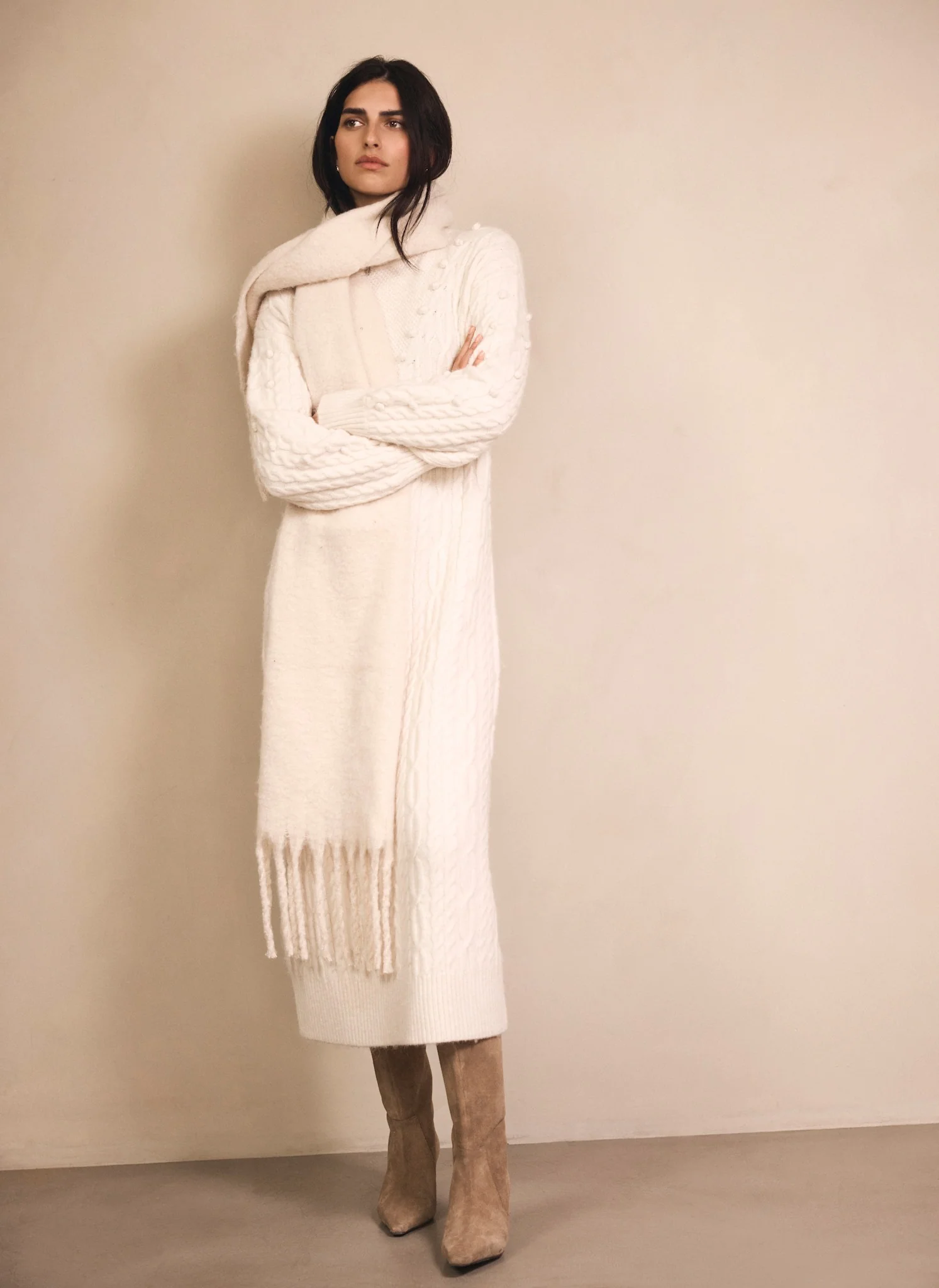 Cream Bobble Detail Knitted Midi Dress - Image 5