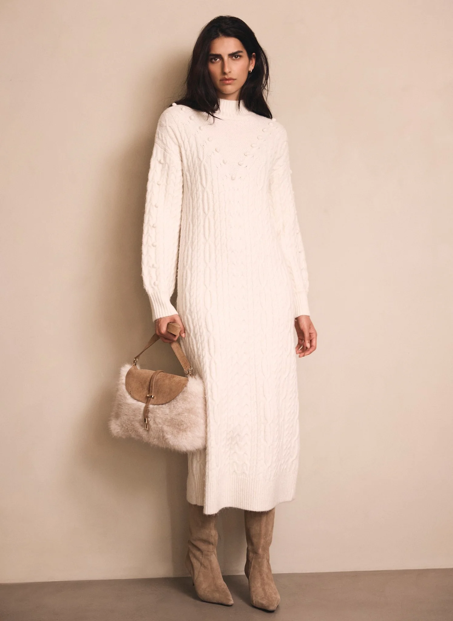 Cream Bobble Detail Knitted Midi Dress - Image 6
