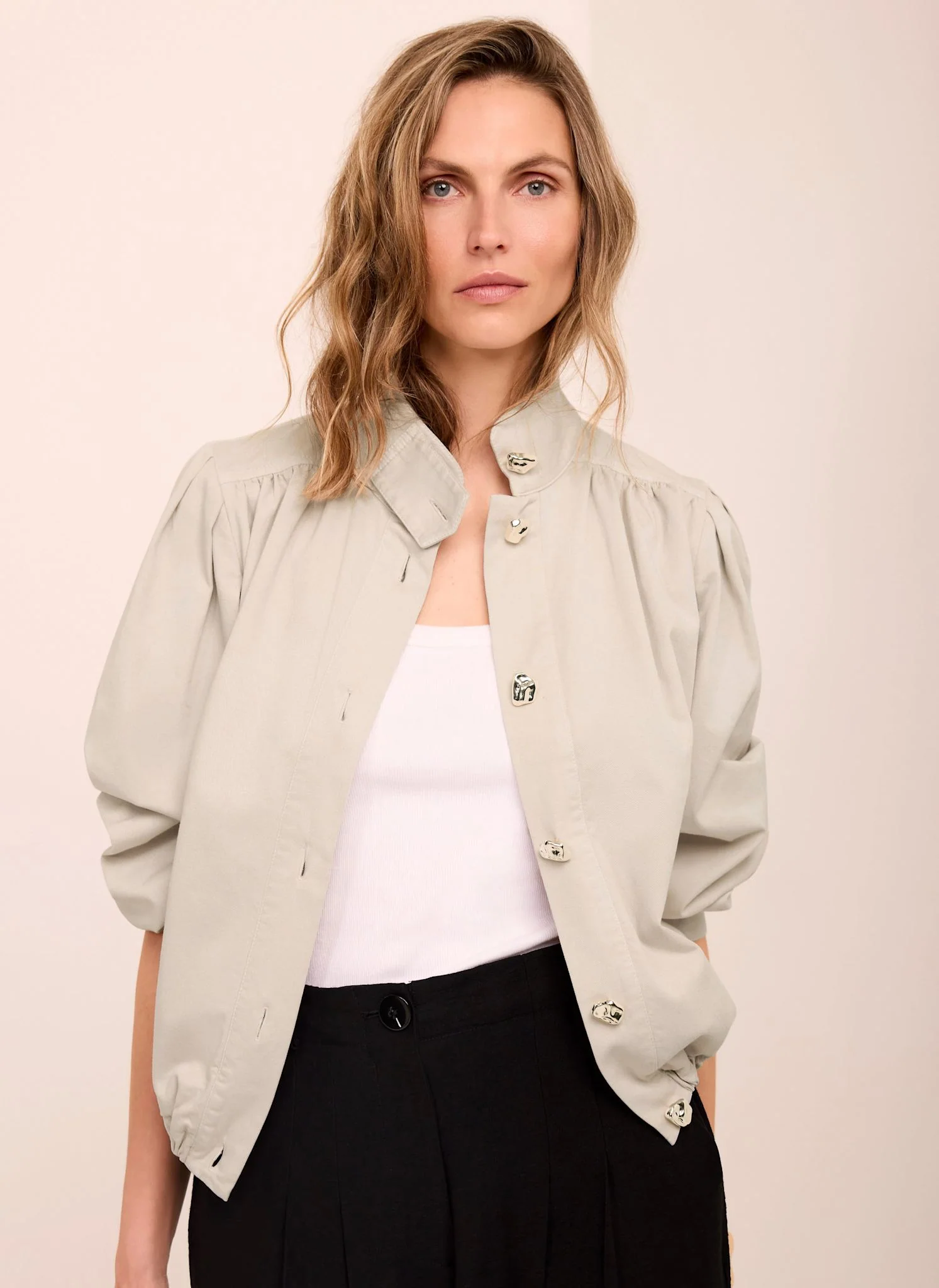 Neutral Cotton Blend Jacket