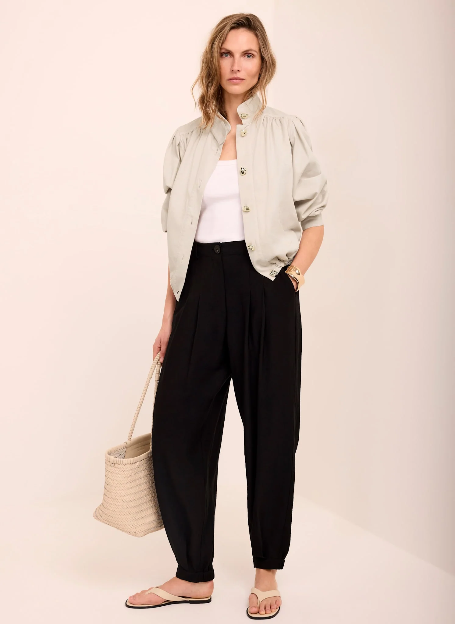 Neutral Cotton Blend Jacket - Image 2