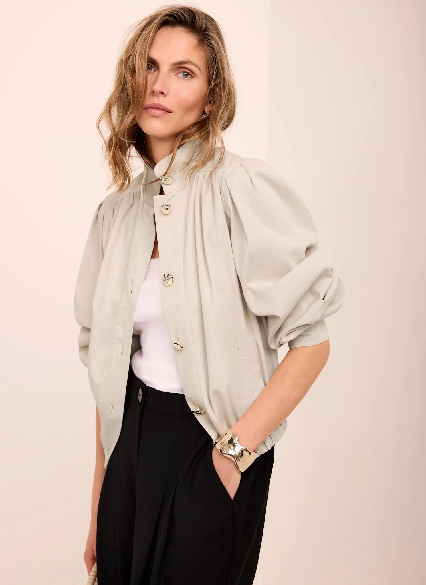 Neutral Cotton Blend Jacket - Image 3