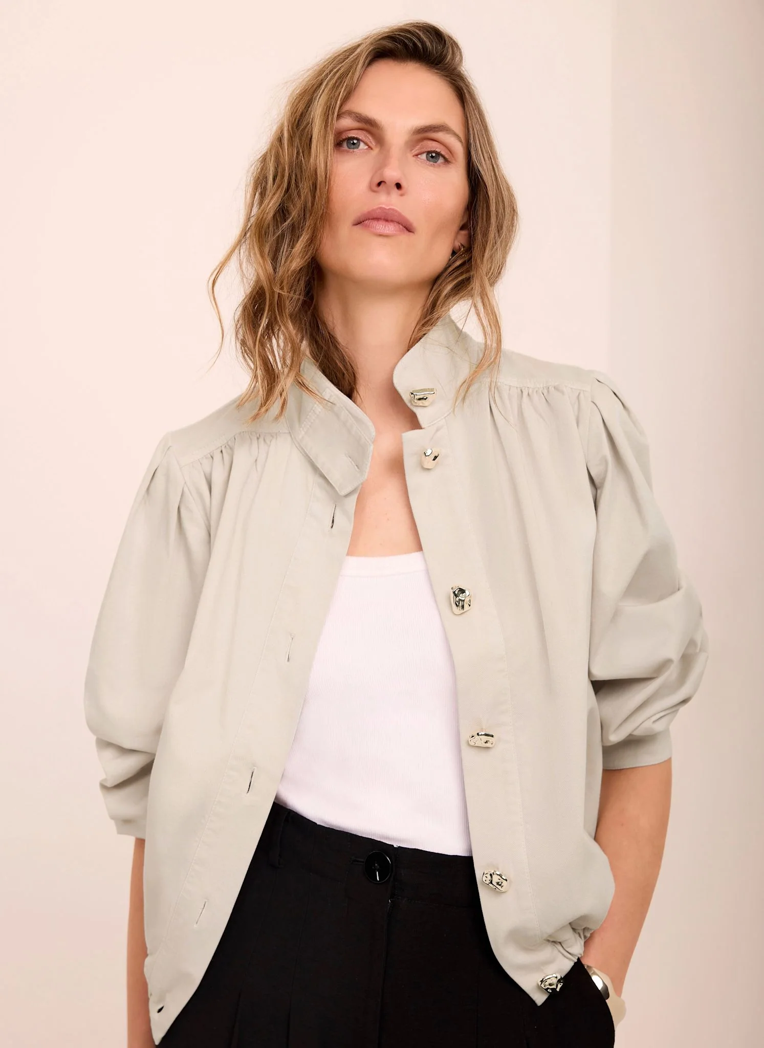Neutral Cotton Blend Jacket - Image 5